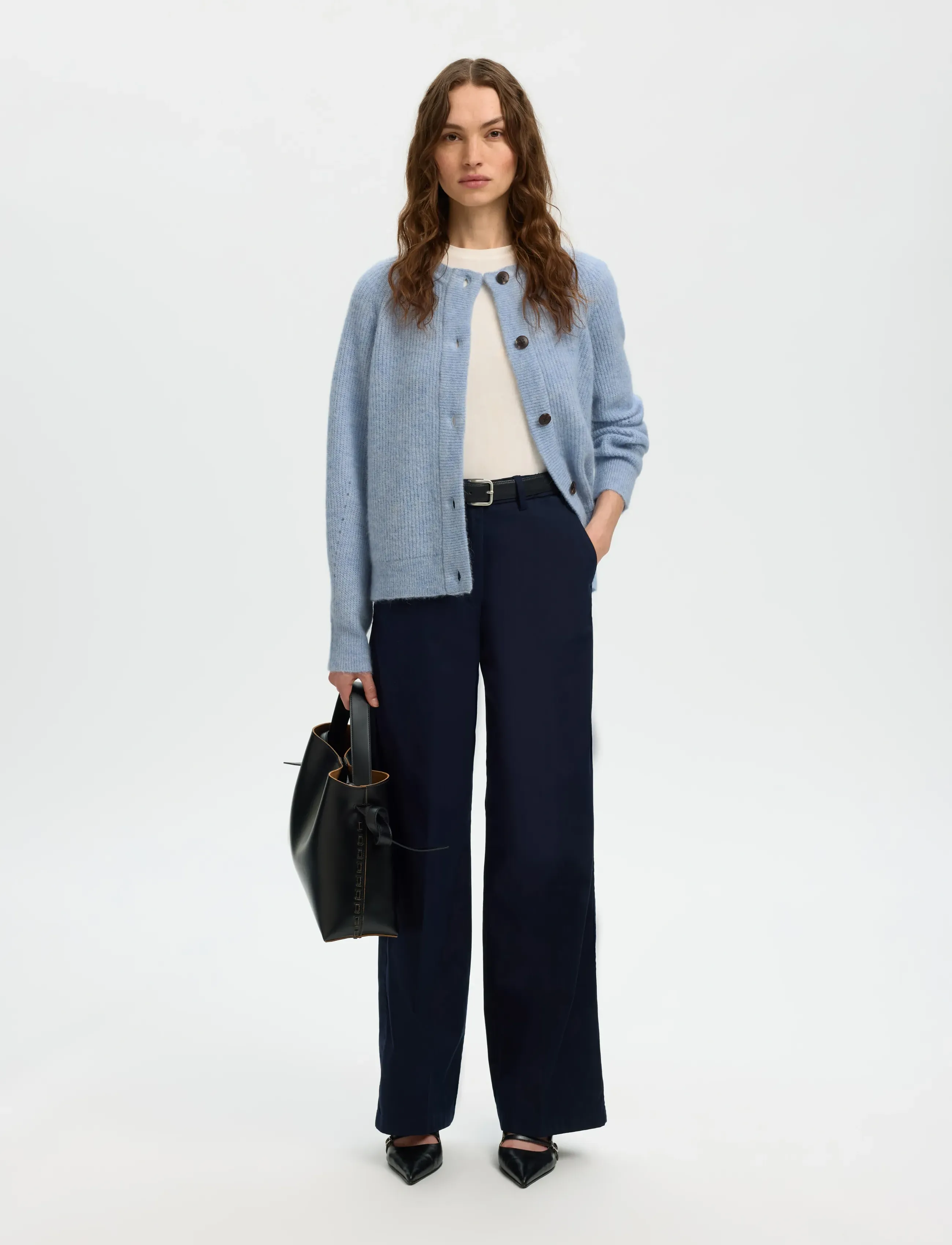 Selected - SLFLULU LS KNIT SHORT CARDIGAN B NOOS - koftor - cashmere blue - 5
