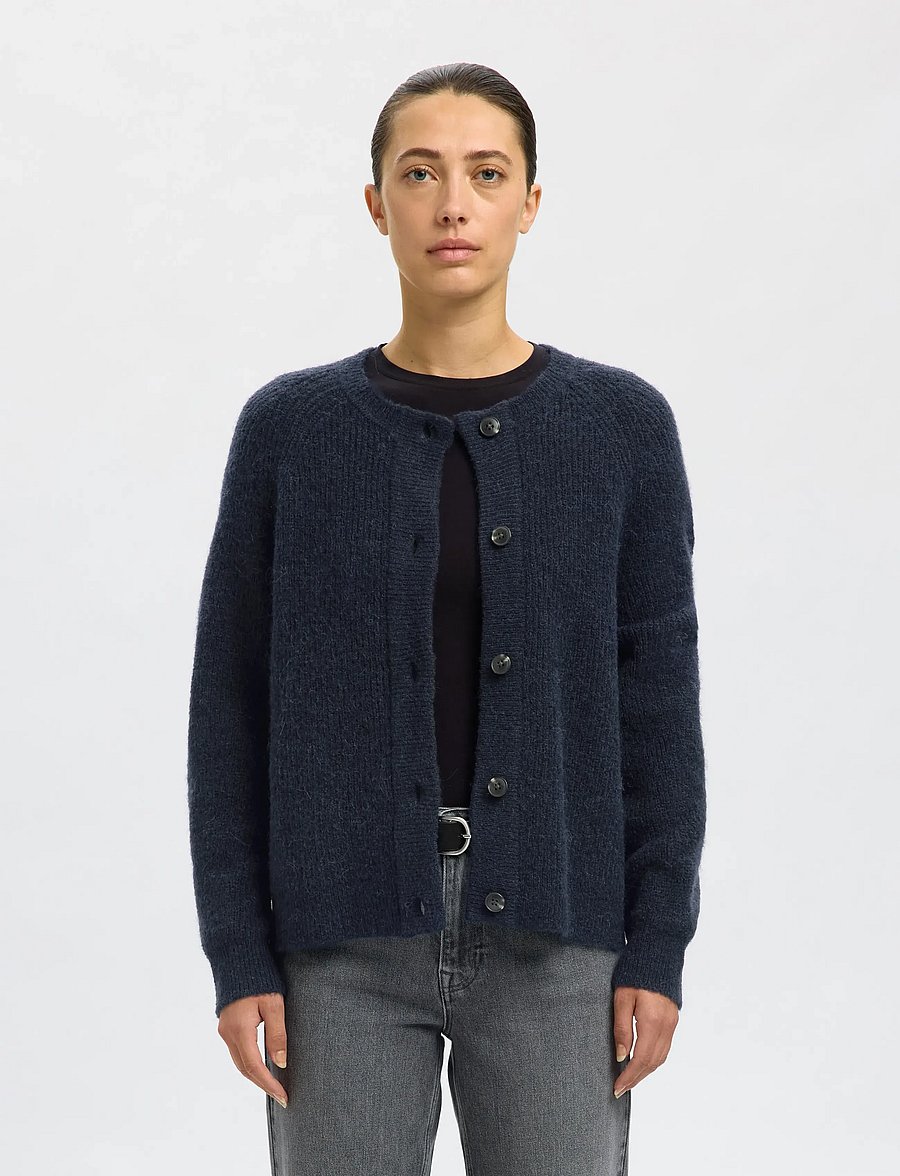 Selected - SLWLULU LS KNIT SHORT CARDIGAN NOOS - strickjacken - dark sapphire - 0