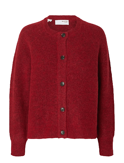 Selected SLFLULU LS KNIT SHORT CARDIGAN B NOOS - Prjónafatnaður - EQUESTRIAN RED / red