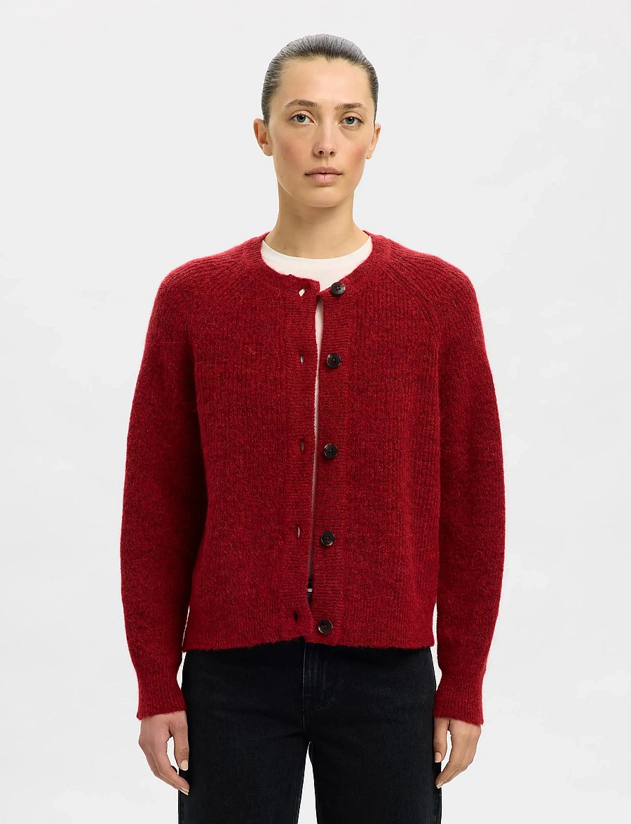 Selected - SLWLULU LS KNIT SHORT CARDIGAN NOOS - strickjacken - equestrian red - 0