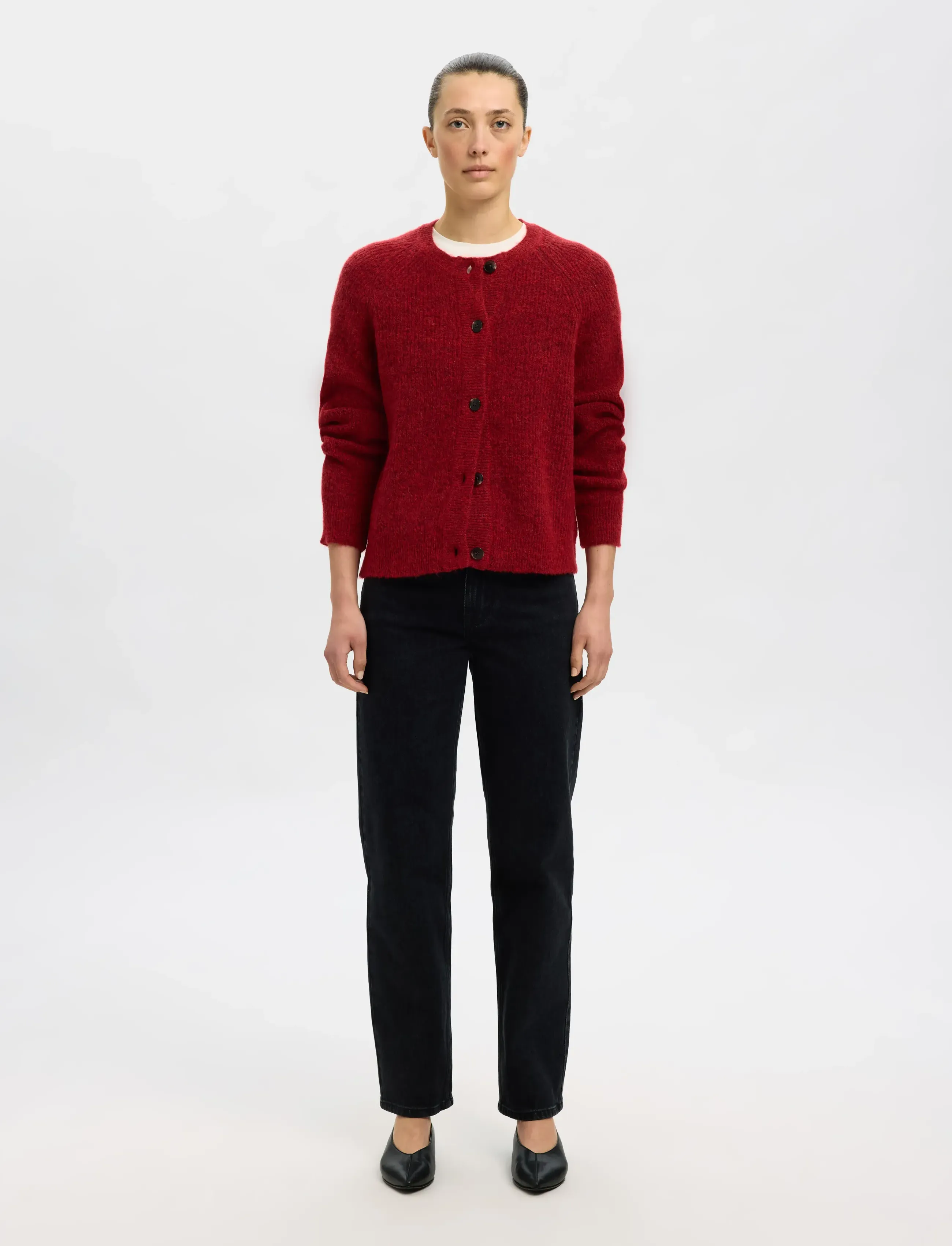 Selected - SLFLULU LS KNIT SHORT CARDIGAN B NOOS - gilets - equestrian red - 3