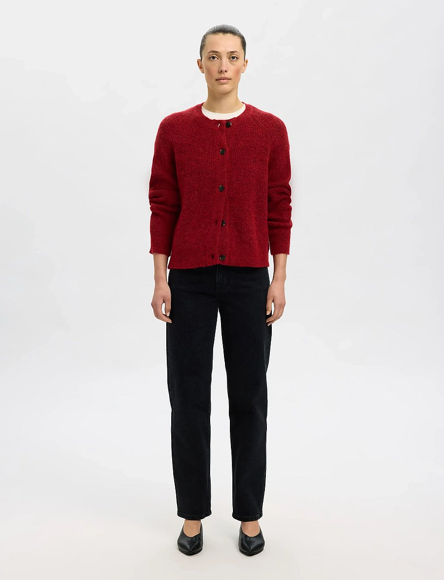Selected - SLWLULU LS KNIT SHORT CARDIGAN NOOS - strickjacken - equestrian red - 3