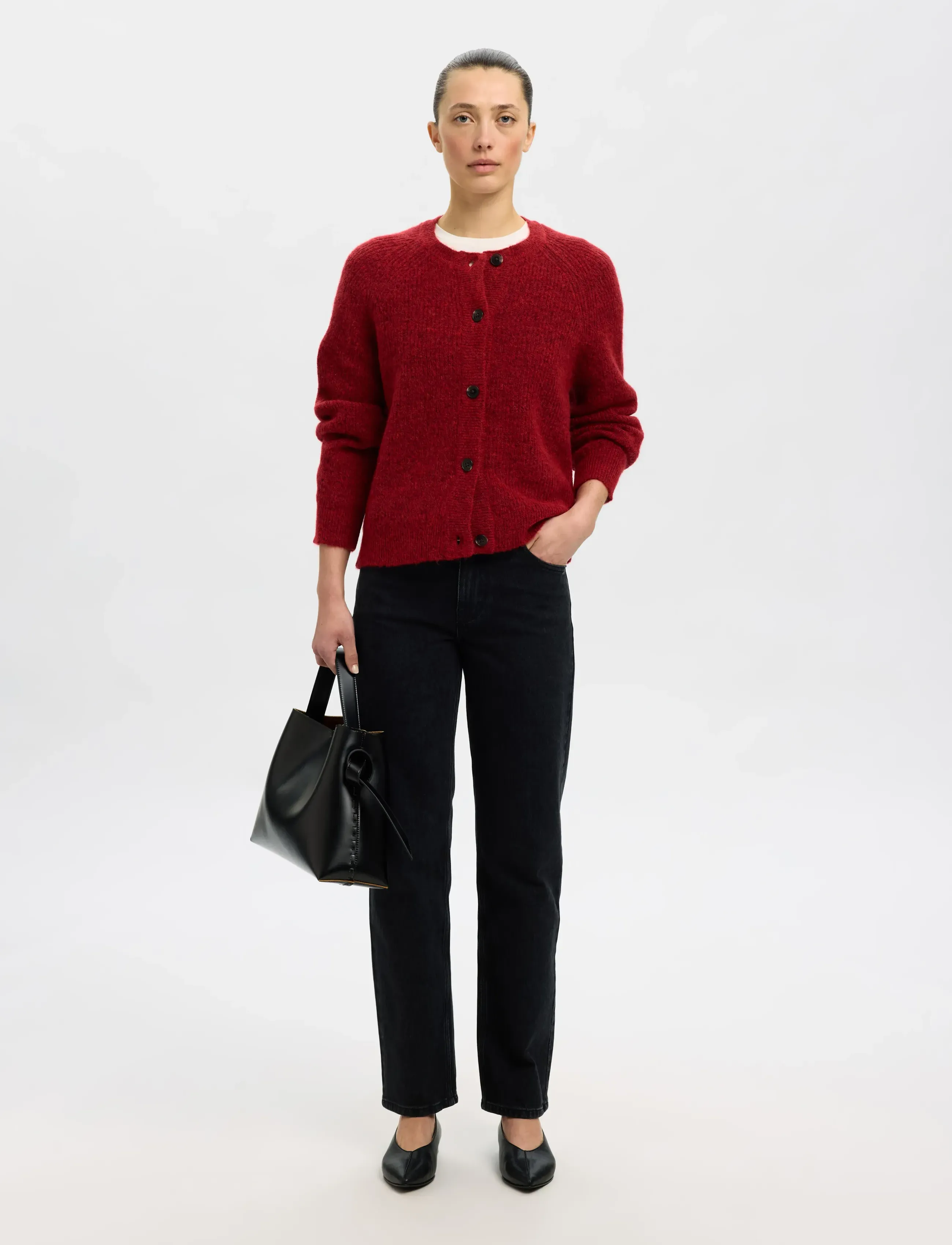 Selected - SLFLULU LS KNIT SHORT CARDIGAN B NOOS - gilets - equestrian red - 5