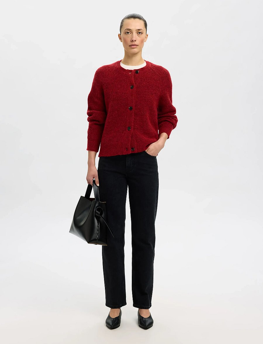 Selected - SLWLULU LS KNIT SHORT CARDIGAN NOOS - strickjacken - equestrian red - 5