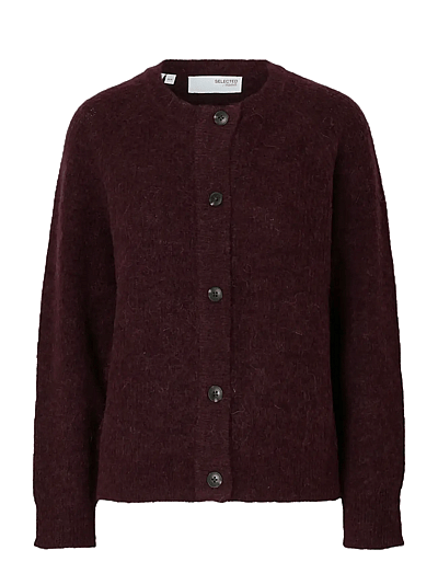 Selected SLFLULU LS KNIT SHORT CARDIGAN B NOOS - Prjónafatnaður - FIG / burgundy