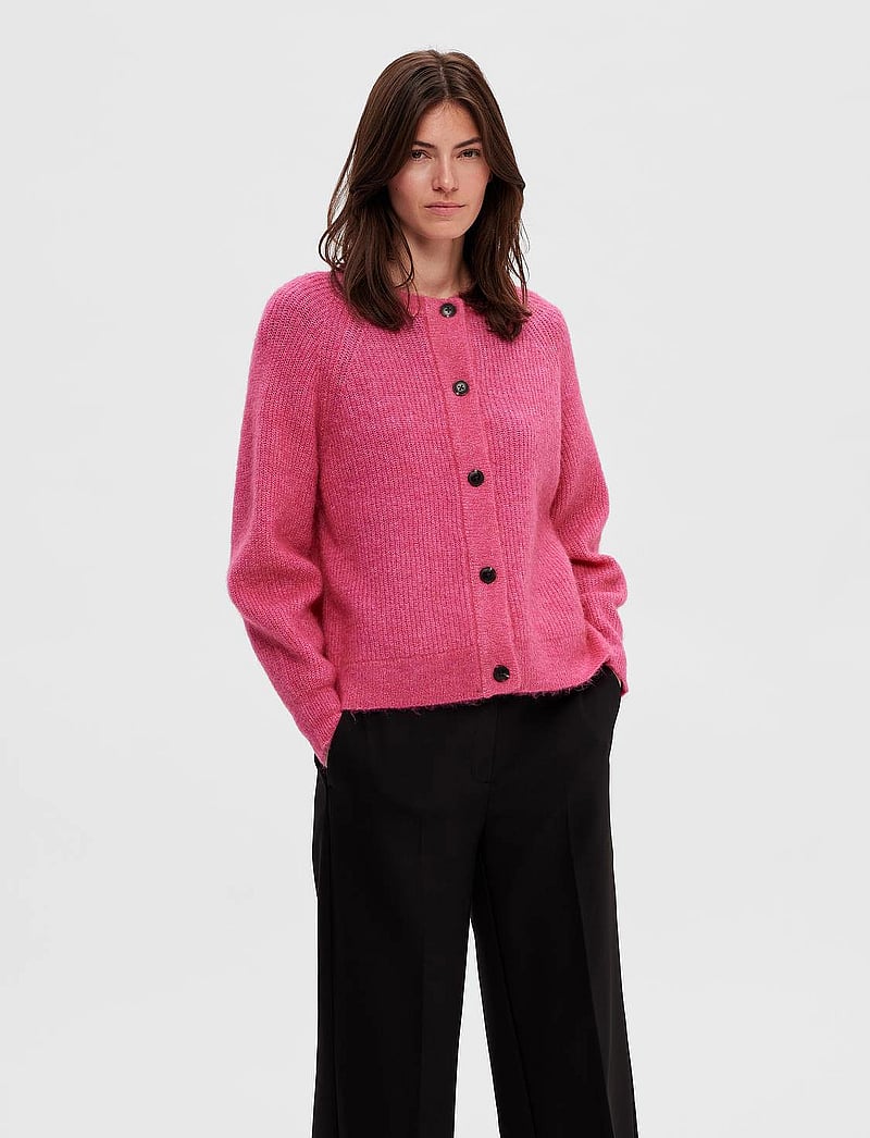 Selected - SLFLULU LS KNIT SHORT CARDIGAN NOOS - koftor - fuchsia purple - 0