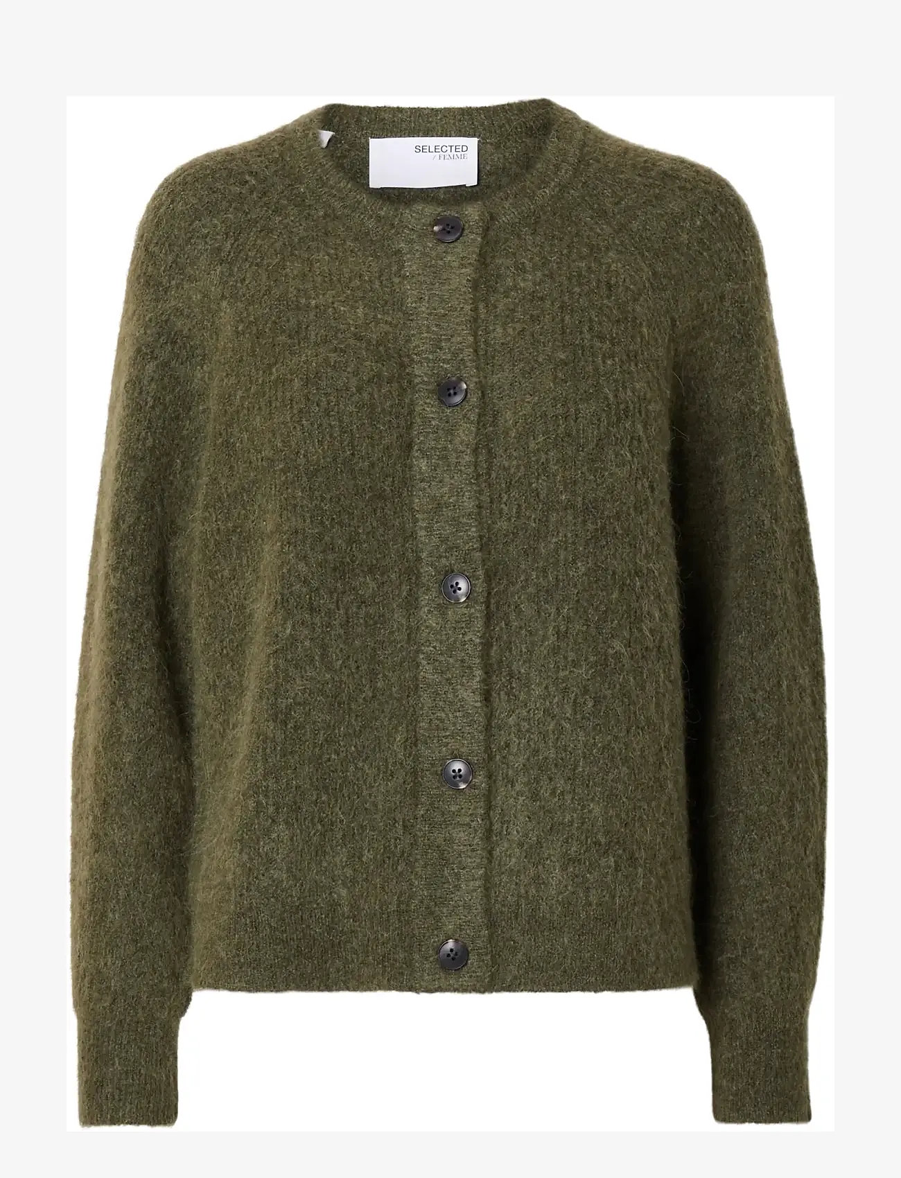 Selected SLWLULU LS KNIT SHORT CARDIGAN NOOS - Strickmode - KALAMATA / khaki/green