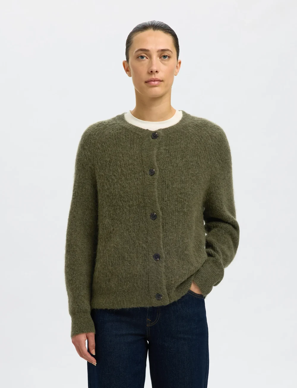 Selected - SLFLULU LS KNIT SHORT CARDIGAN NOOS - cardigans - kalamata - 0
