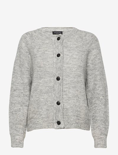Selected SLFLULU LS KNIT SHORT CARDIGAN B NOOS - Prjónafatnaður - LIGHT GREY MELANGE / grey