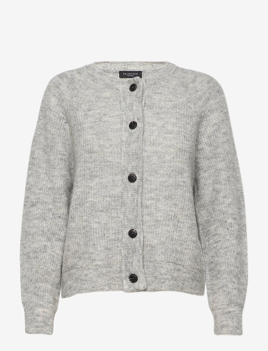 Selected - SLWLULU LS KNIT SHORT CARDIGAN NOOS - cardigans - light grey melange - 1
