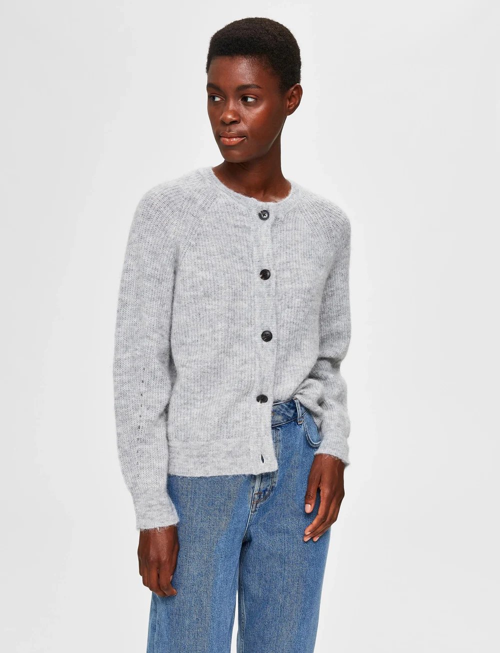 Selected - SLFLULU LS KNIT SHORT CARDIGAN NOOS - kardiganid - light grey melange - 0