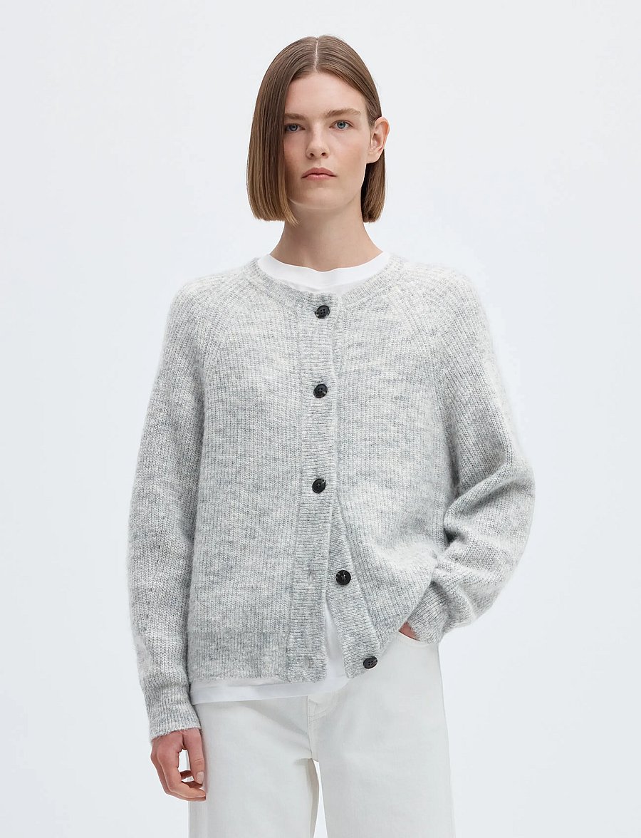Selected - SLWLULU LS KNIT SHORT CARDIGAN NOOS - koftor - light grey melange - 0