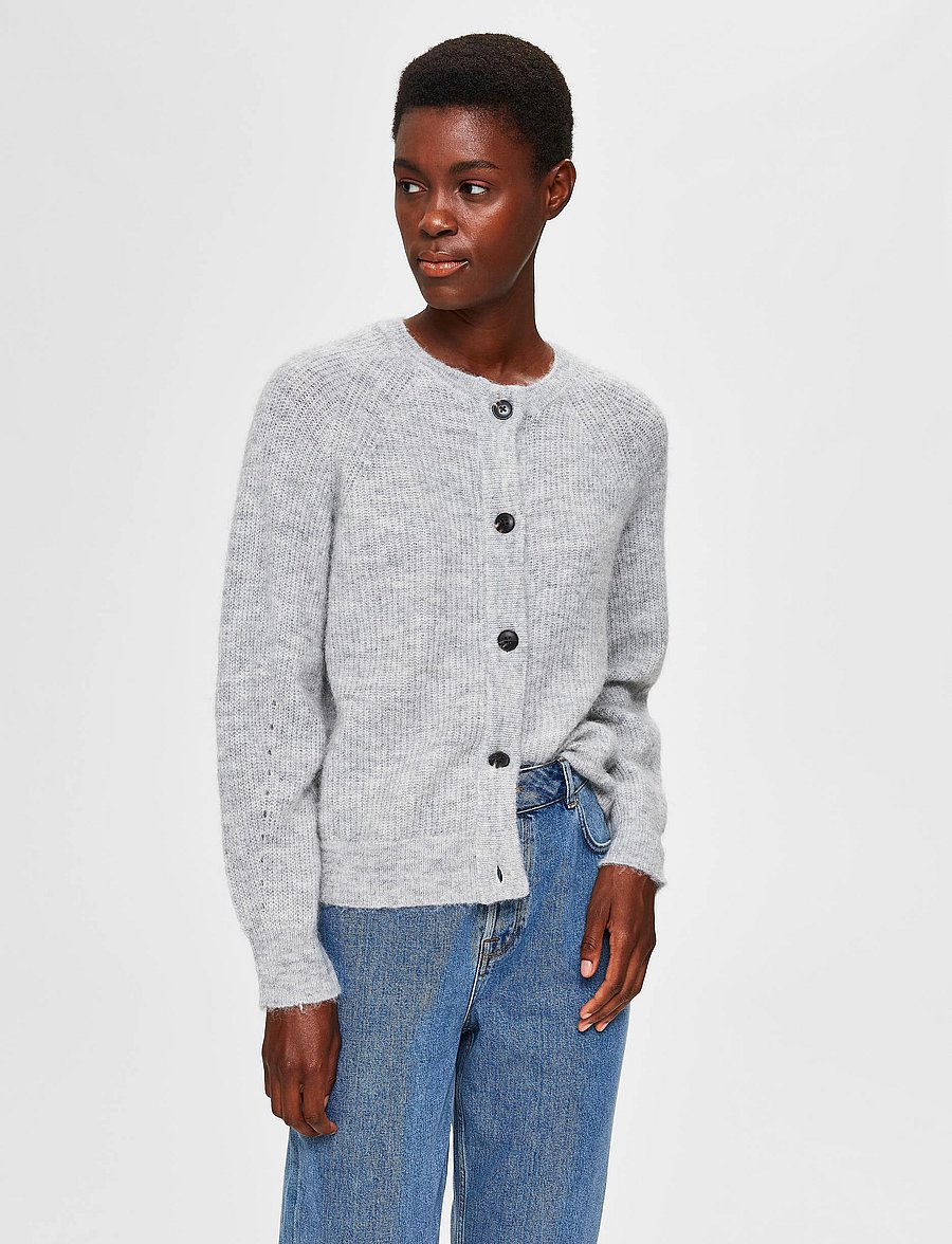 Selected - SLWLULU LS KNIT SHORT CARDIGAN NOOS - cardigans - light grey melange - 0