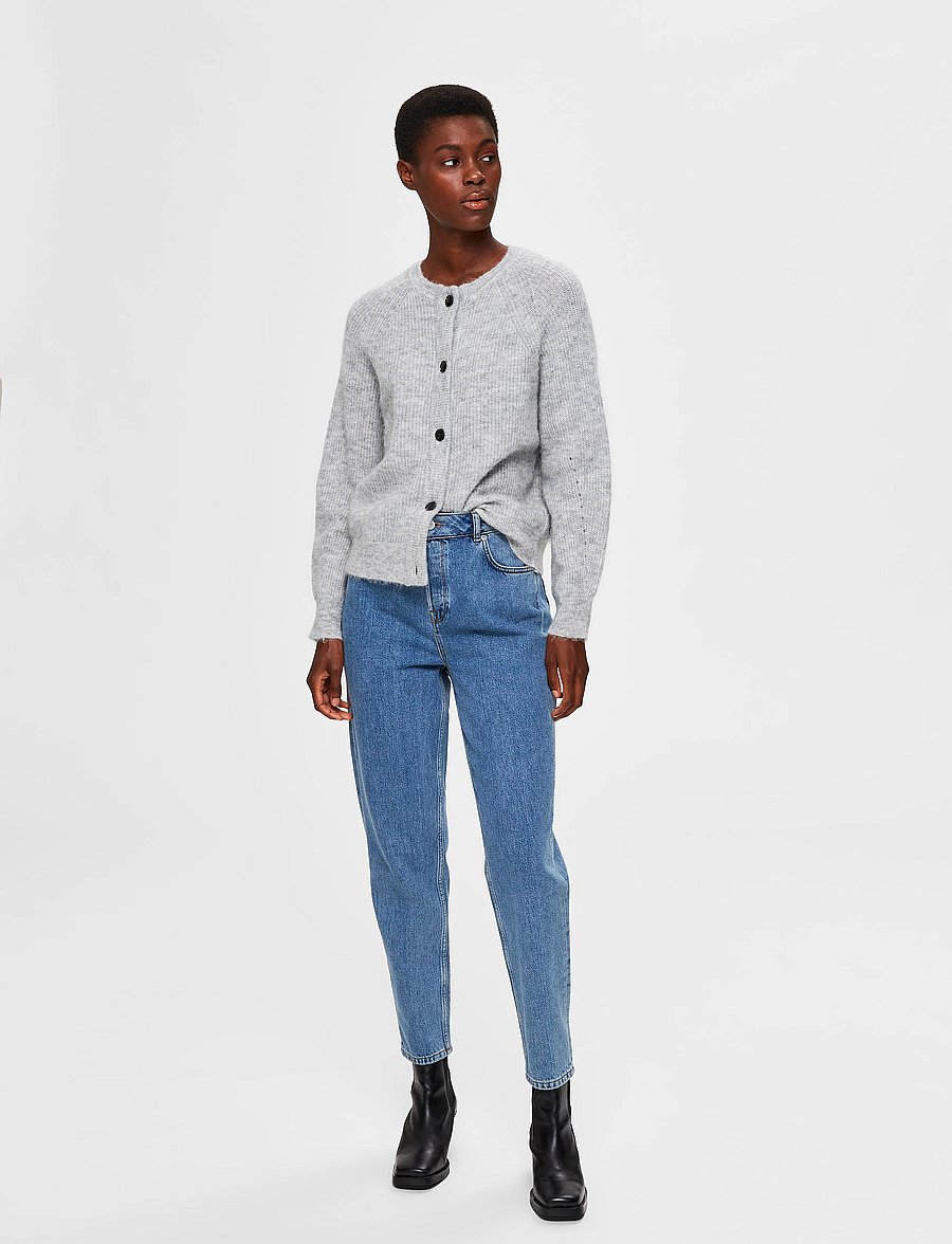 Selected - SLWLULU LS KNIT SHORT CARDIGAN NOOS - cardigans - light grey melange - 4