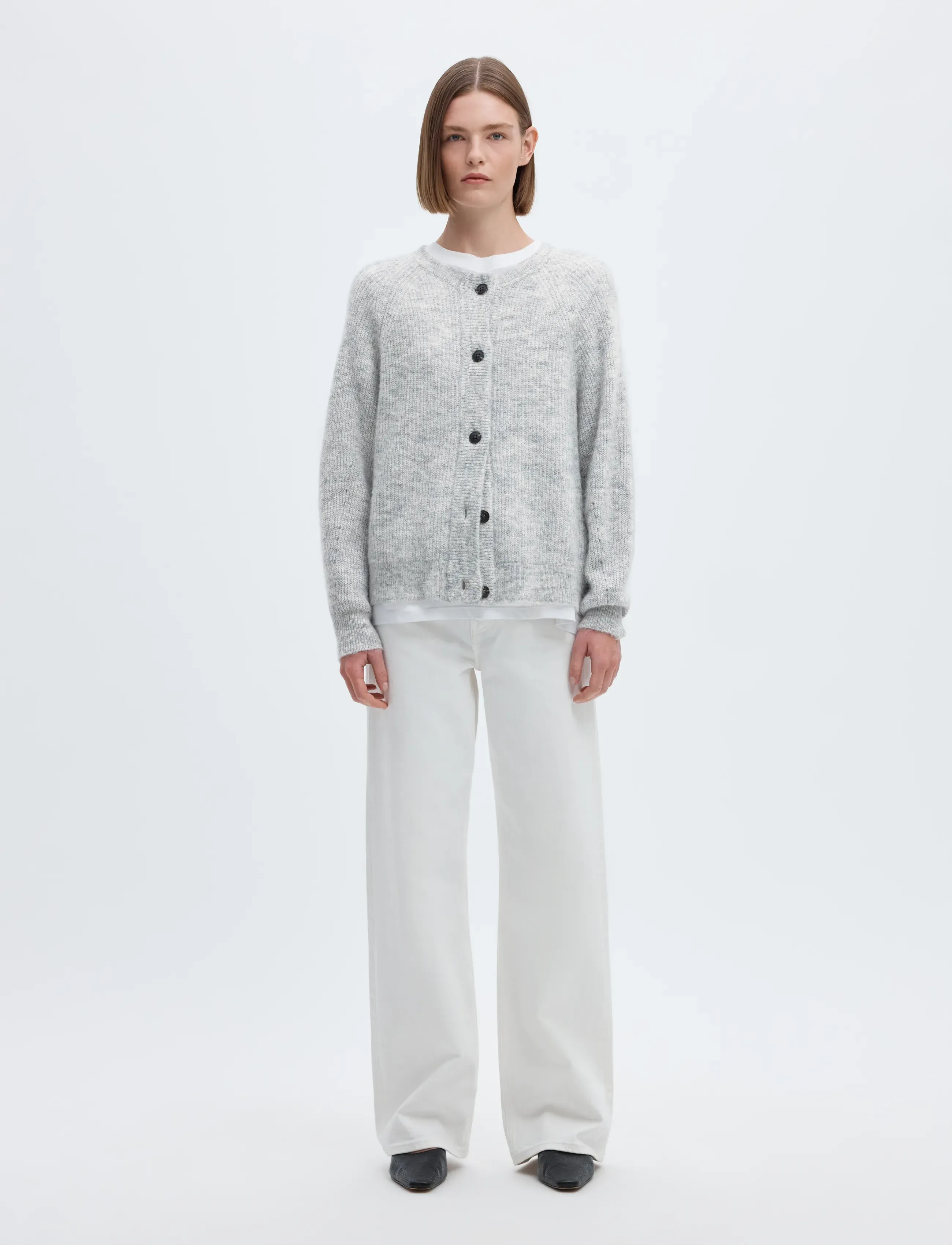 Selected - SLWLULU LS KNIT SHORT CARDIGAN NOOS - koftor - light grey melange - 4