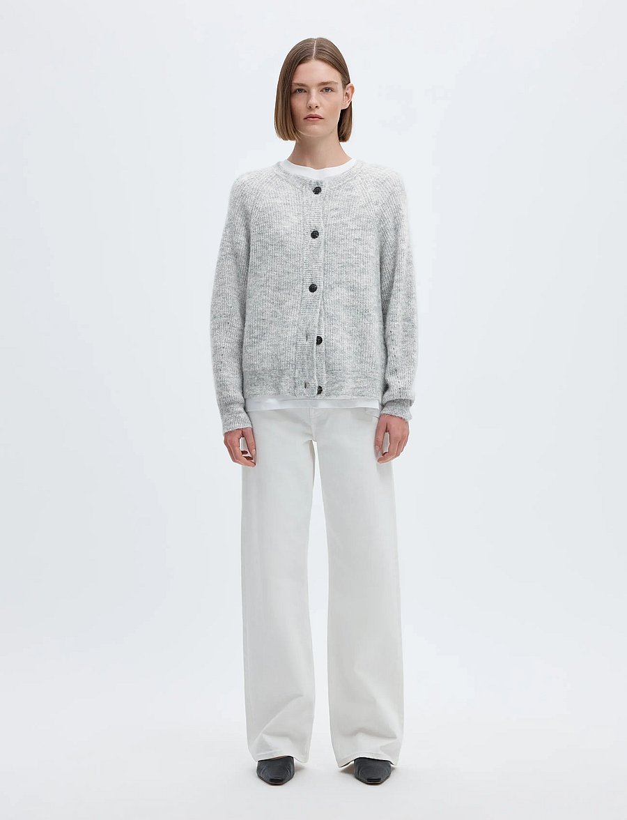 Selected - SLWLULU LS KNIT SHORT CARDIGAN NOOS - koftor - light grey melange - 4