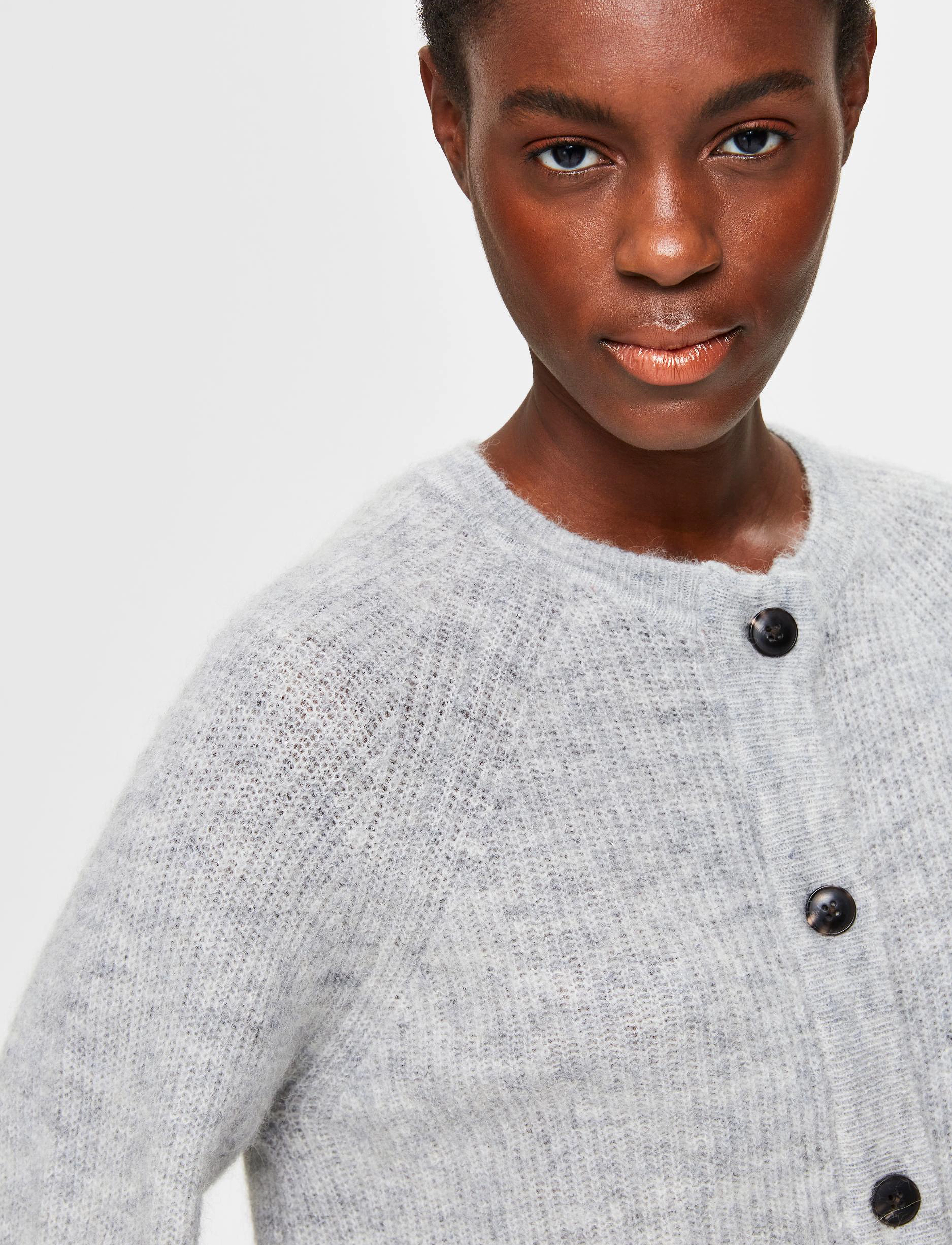 Selected - SLFLULU LS KNIT SHORT CARDIGAN B NOOS - gebreide vesten - light grey melange - 5