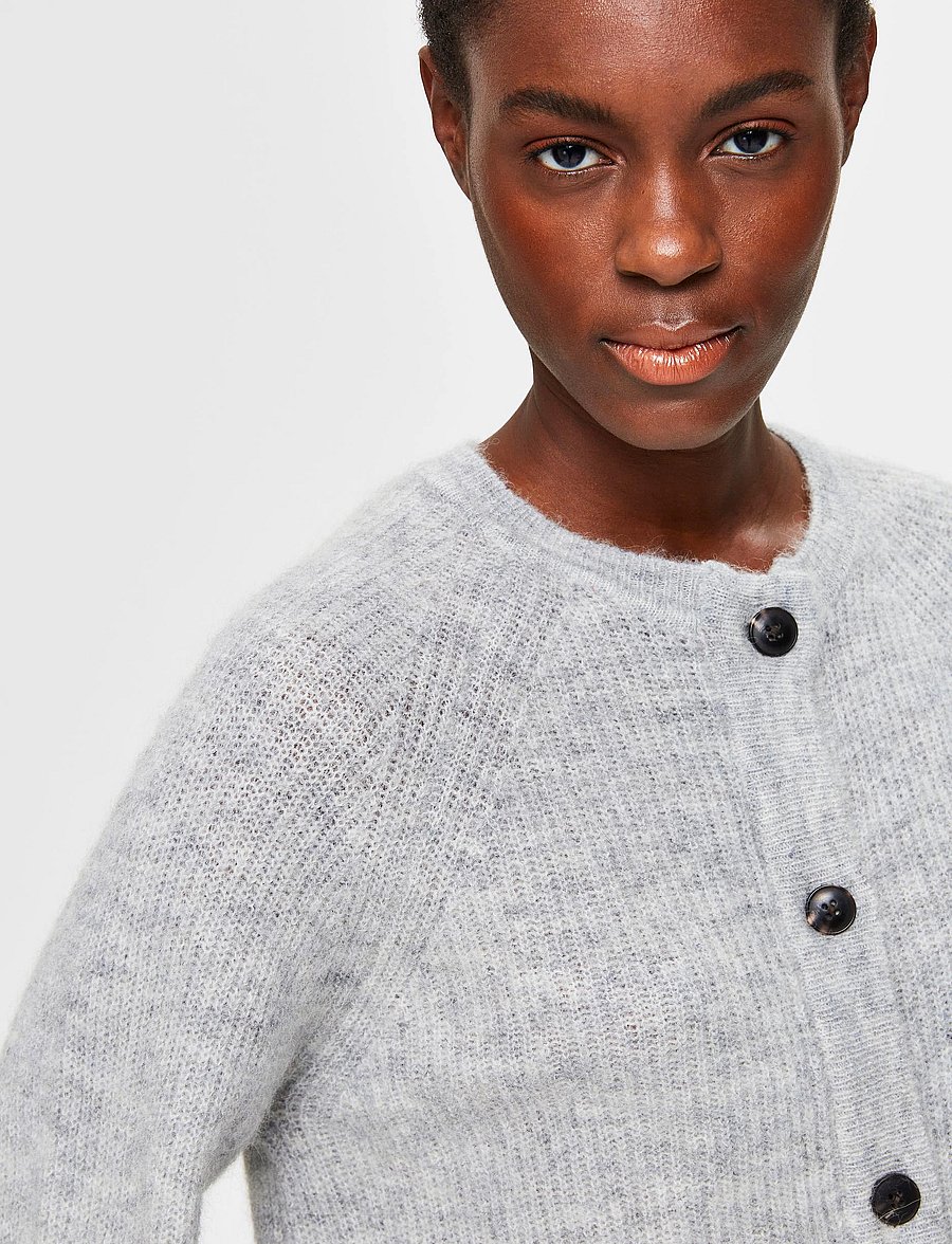 Selected - SLWLULU LS KNIT SHORT CARDIGAN NOOS - cardigans - light grey melange - 5