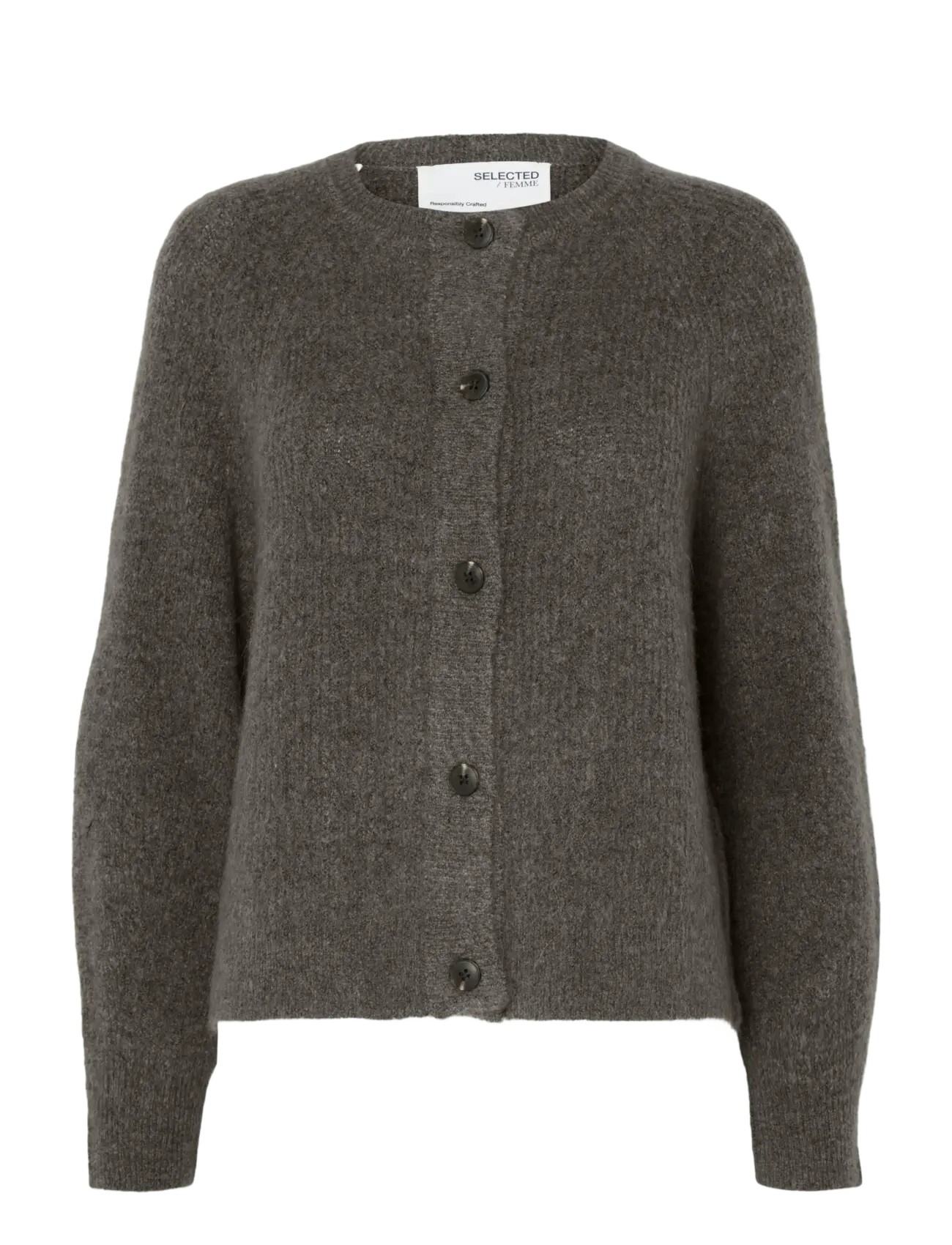 Selected SLWLULU LS KNIT SHORT CARDIGAN NOOS - Cardigans - MEDIUM GREY MELANGE / grey