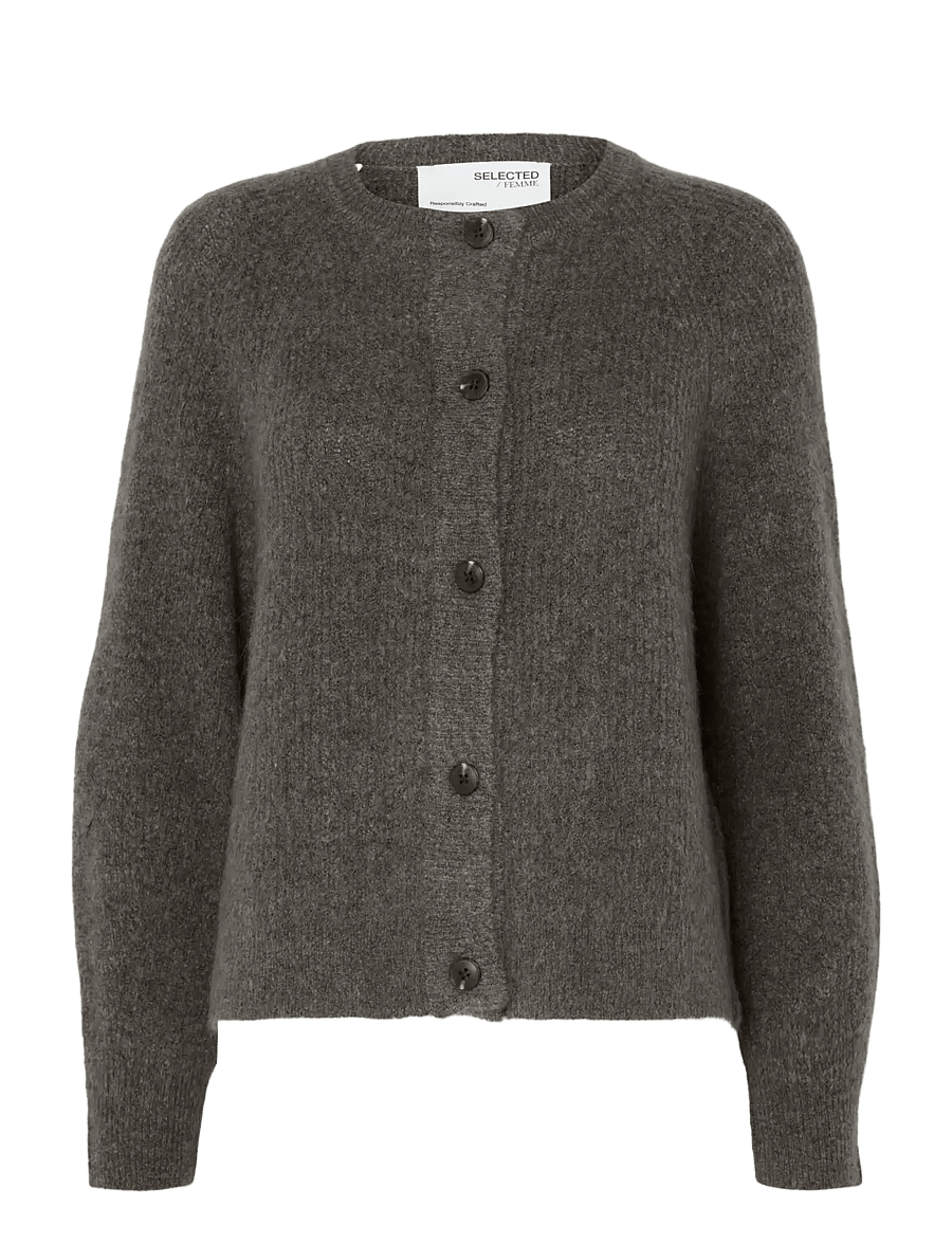 Selected - SLWLULU LS KNIT SHORT CARDIGAN NOOS - strickjacken - medium grey melange - 1