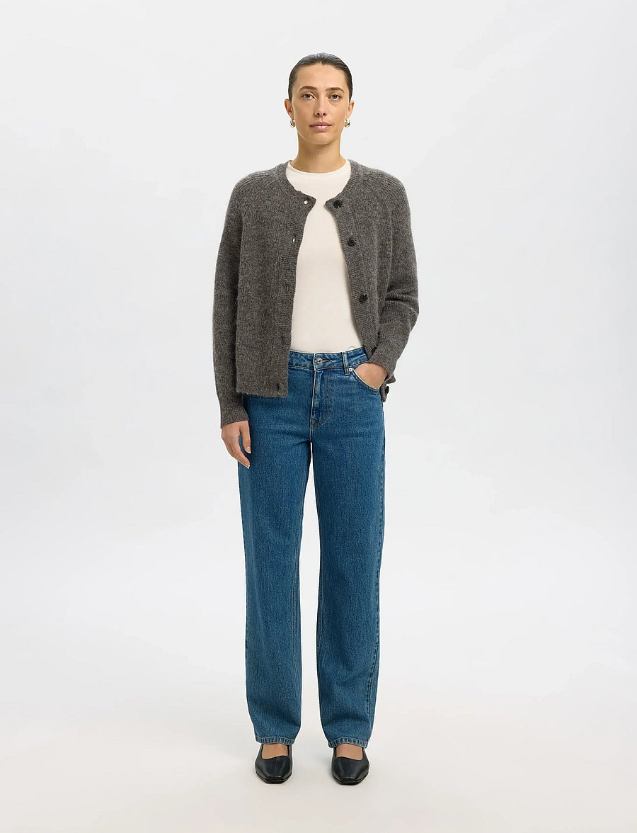 Selected - SLWLULU LS KNIT SHORT CARDIGAN NOOS - strickjacken - medium grey melange - 0