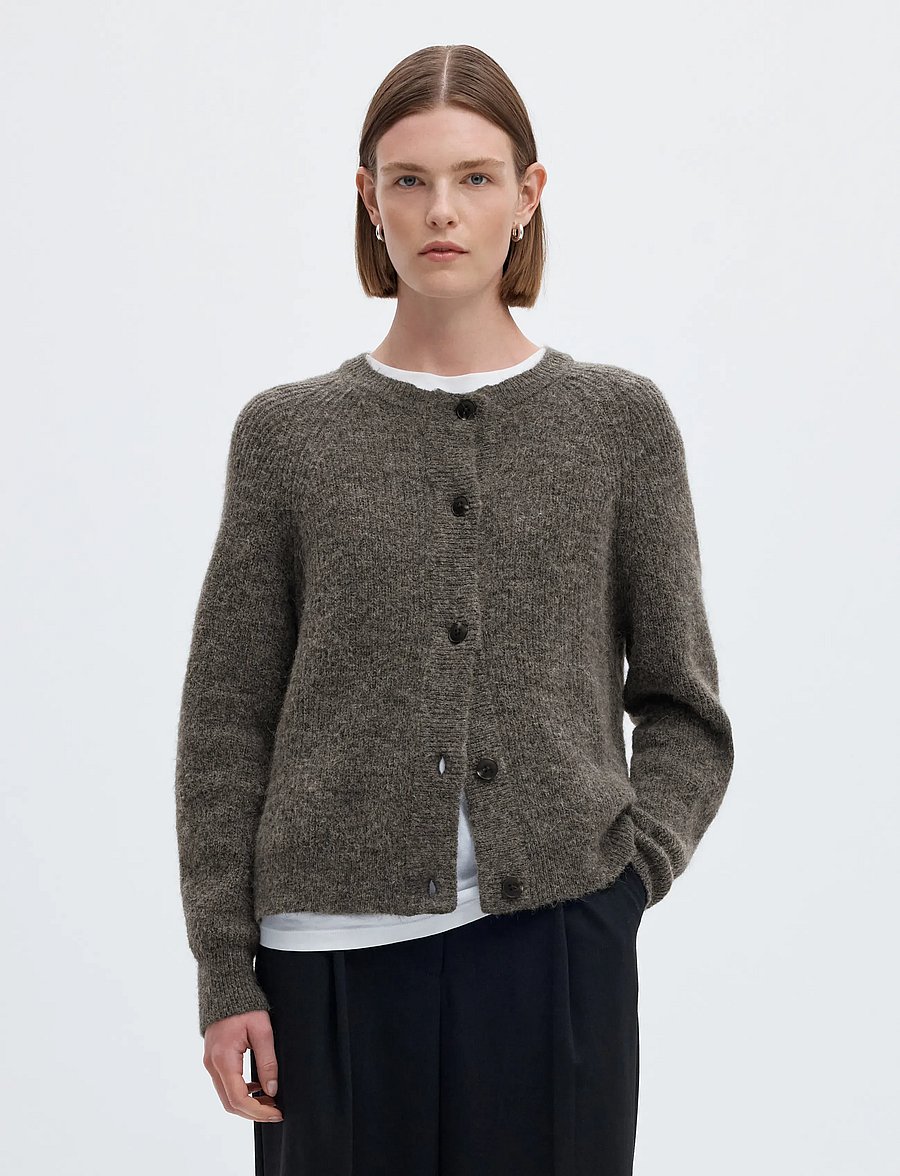 Selected - SLWLULU LS KNIT SHORT CARDIGAN NOOS - koftor - medium grey melange - 0