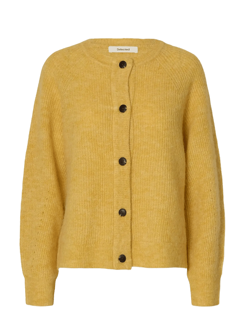 Selected - SLFLULU LS KNIT SHORT CARDIGAN NOOS - cardigans - ochre - 1