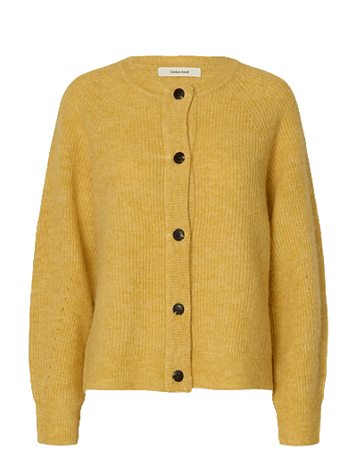 Selected SLFLULU LS KNIT SHORT CARDIGAN B NOOS - Prjónafatnaður - OCHRE / yellow