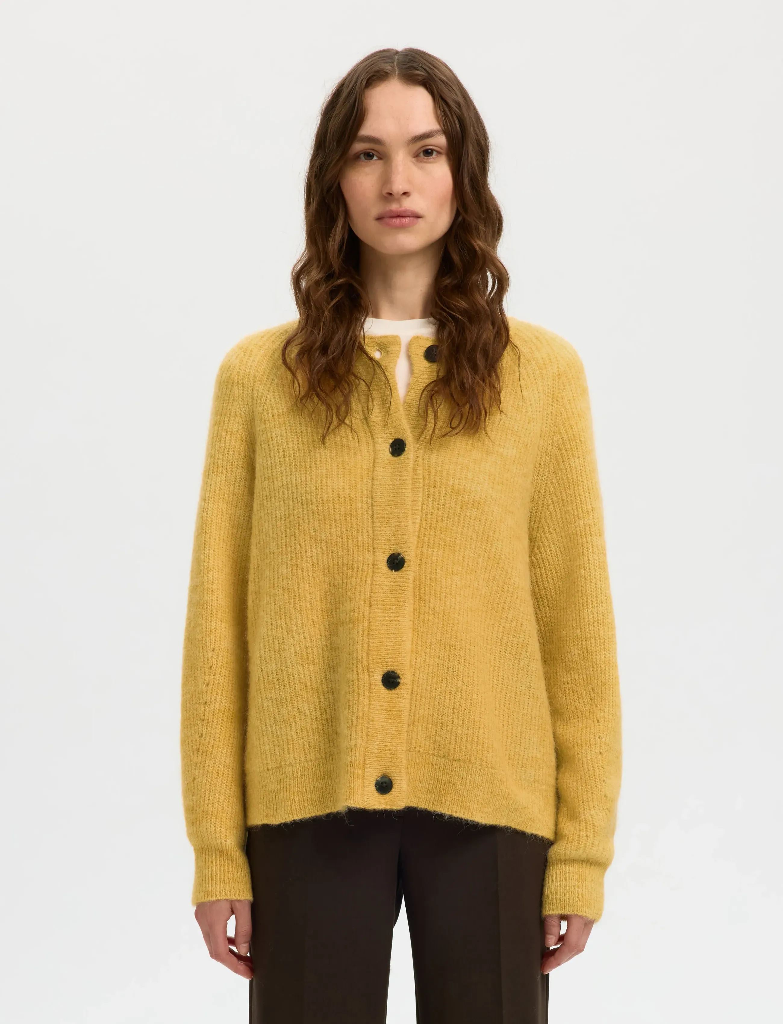 Selected Slwlulu Ls Knit Short Cardigan Noos, XS, Yellow, Strik > Cardigans, Dame