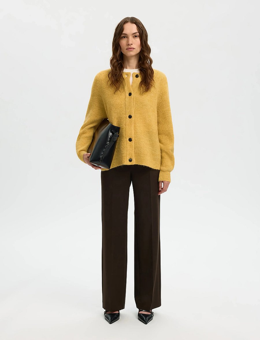 Selected - SLWLULU LS KNIT SHORT CARDIGAN NOOS - strickjacken - ochre - 4
