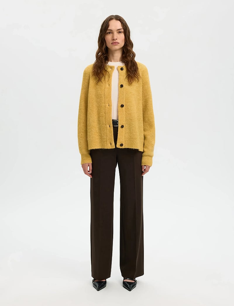 Selected - SLFLULU LS KNIT SHORT CARDIGAN NOOS - cardigans - ochre - 5