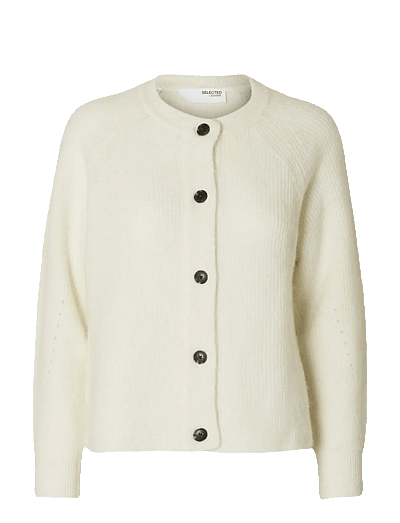 Selected SLFLULU LS KNIT SHORT CARDIGAN B NOOS - Prjónafatnaður - SNOW WHITE / white