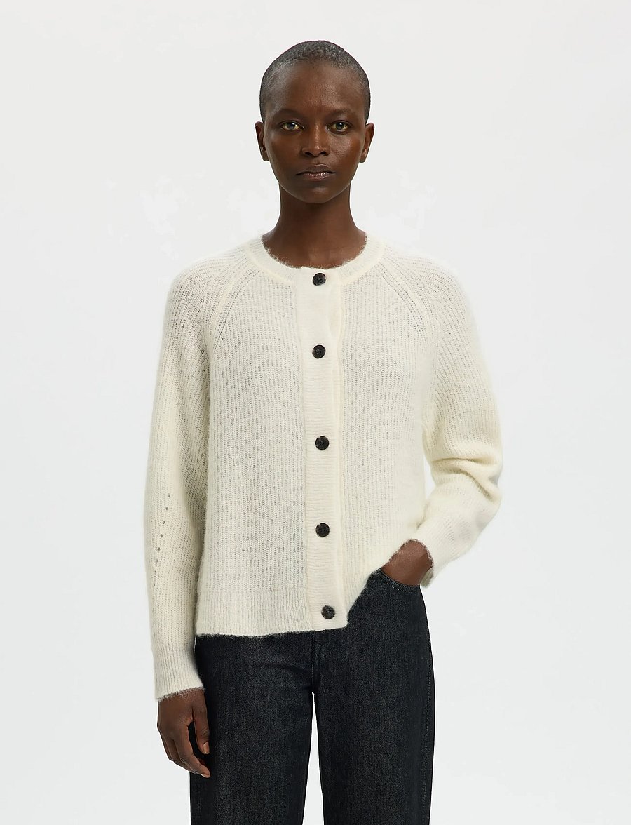 Selected - SLWLULU LS KNIT SHORT CARDIGAN NOOS - strickjacken - snow white - 0