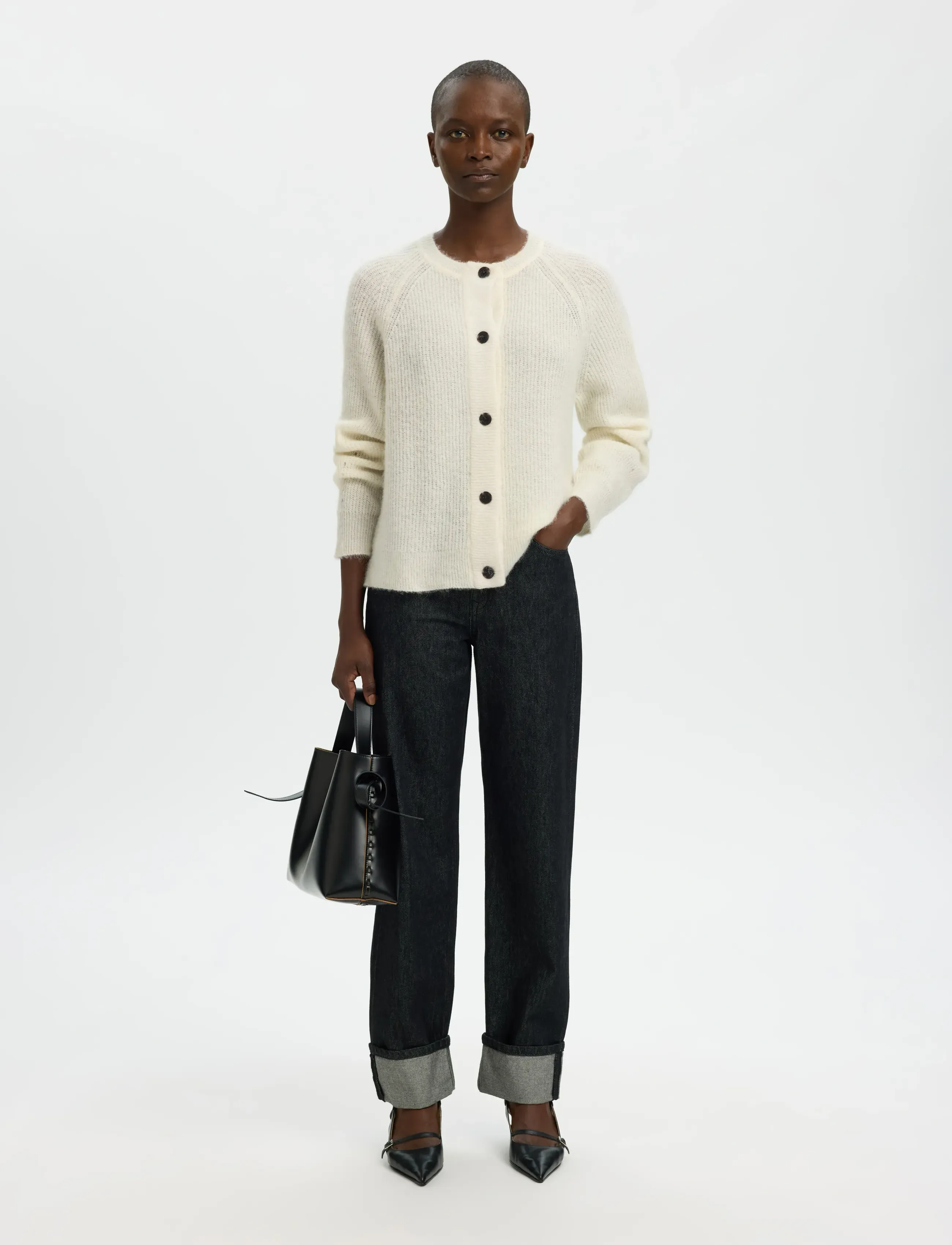 Selected - SLFLULU LS KNIT SHORT CARDIGAN B NOOS - cardigans - snow white - 5