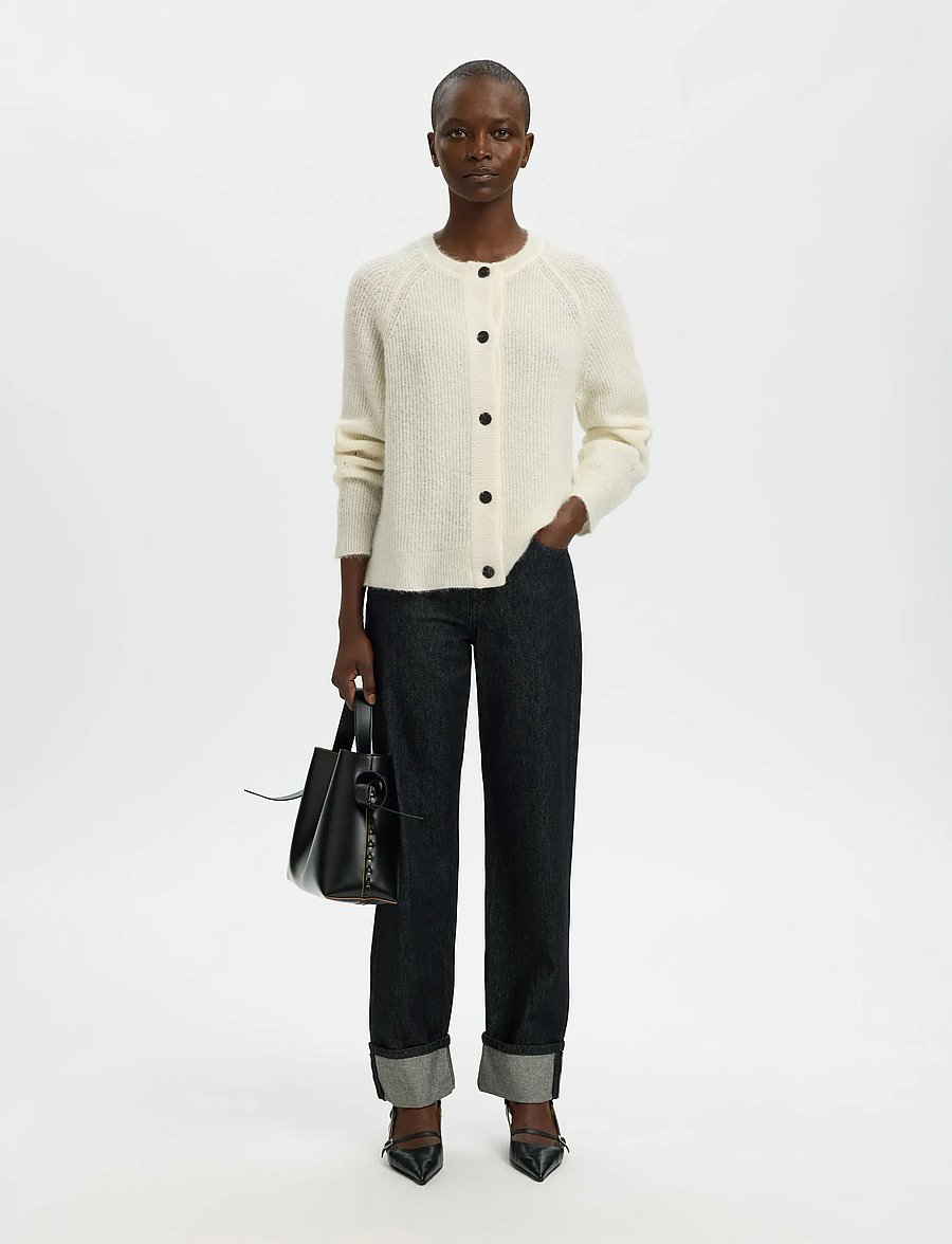 Selected - SLWLULU LS KNIT SHORT CARDIGAN NOOS - strickjacken - snow white - 5