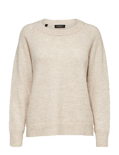 Selected SLFLULU LS KNIT O-NECK NOOS - Prjónafatnaður - BIRCH / pink/rose