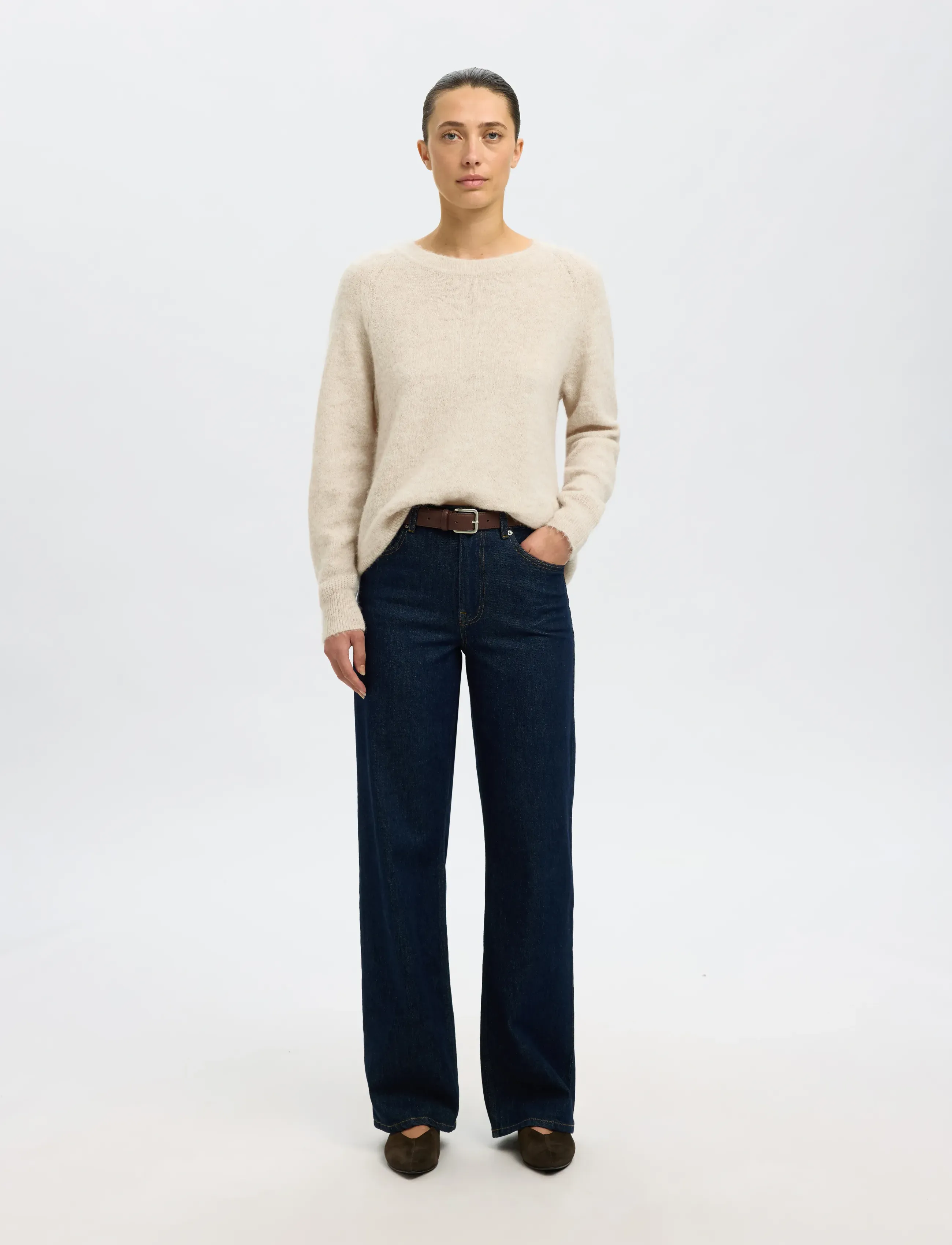 Selected - SLWLULU LS KNIT O-NECK NOOS - stickade tröjor - birch - 3