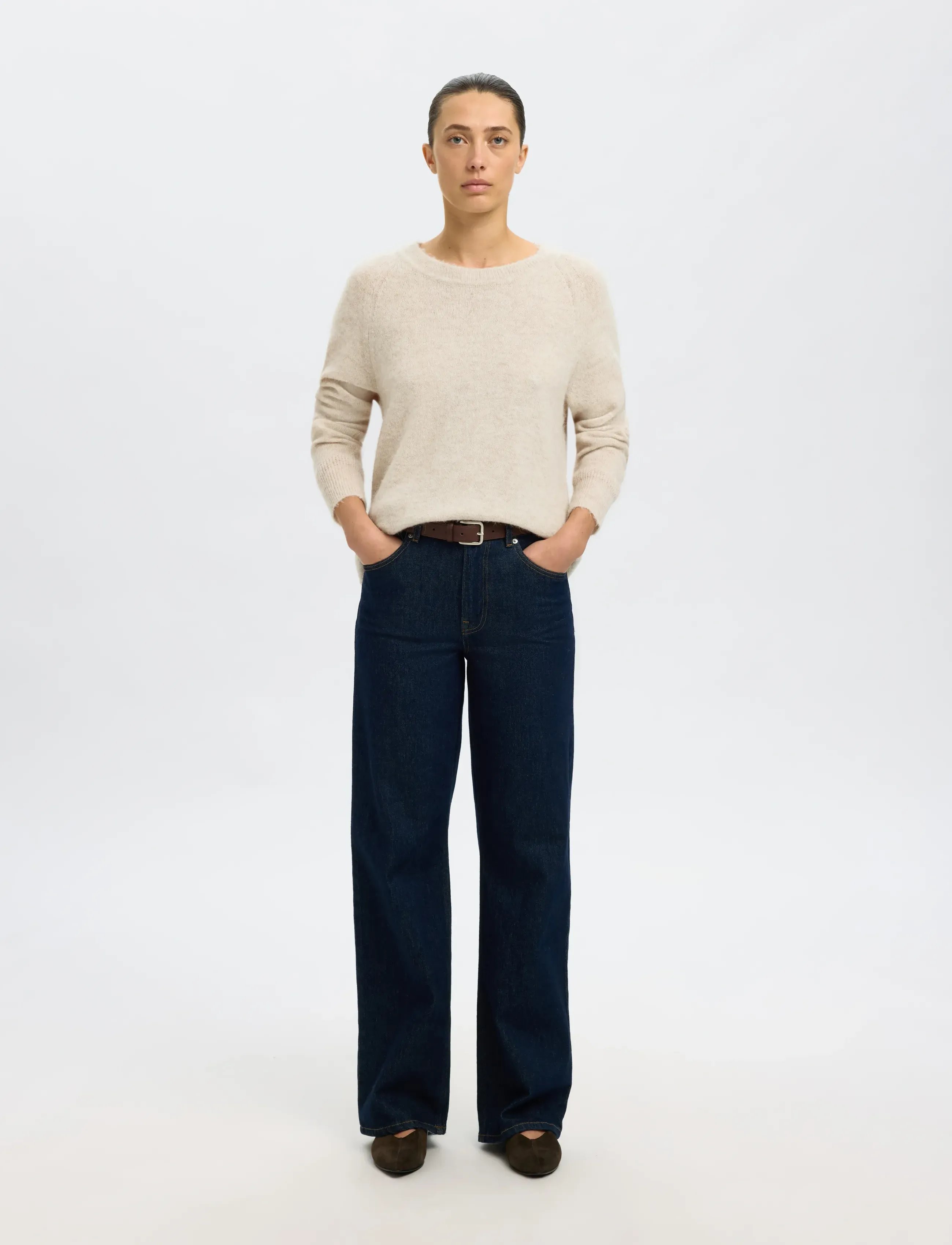 Selected - SLWLULU LS KNIT O-NECK NOOS - stickade tröjor - birch - 5