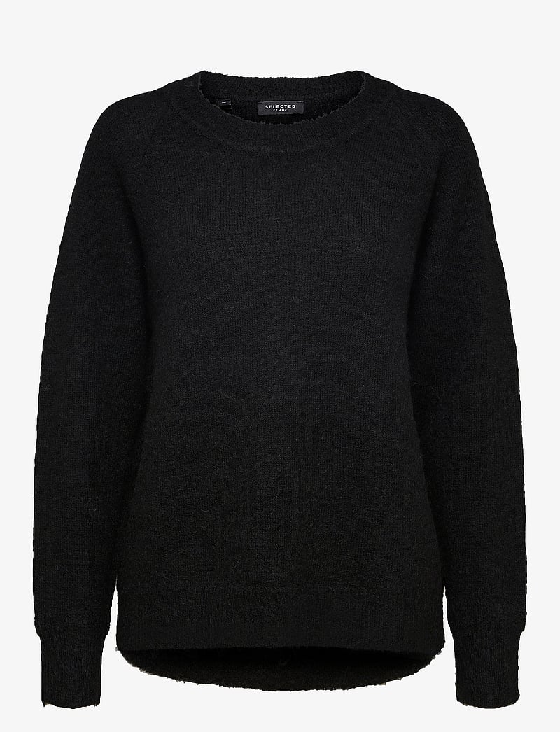 Selected - SLFLULU LS KNIT O-NECK NOOS - stickade tröjor - black - 1