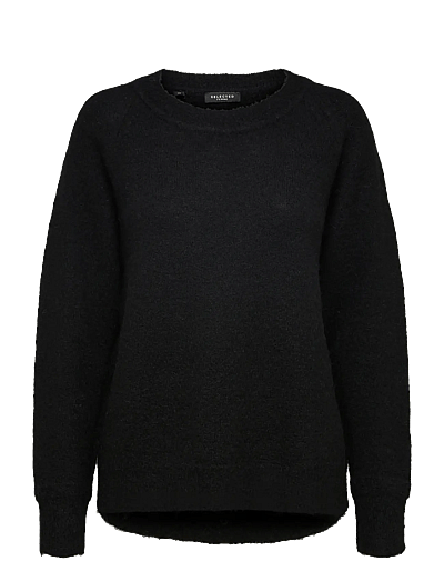 Selected SLFLULU LS KNIT O-NECK NOOS - Prjónafatnaður - BLACK / black