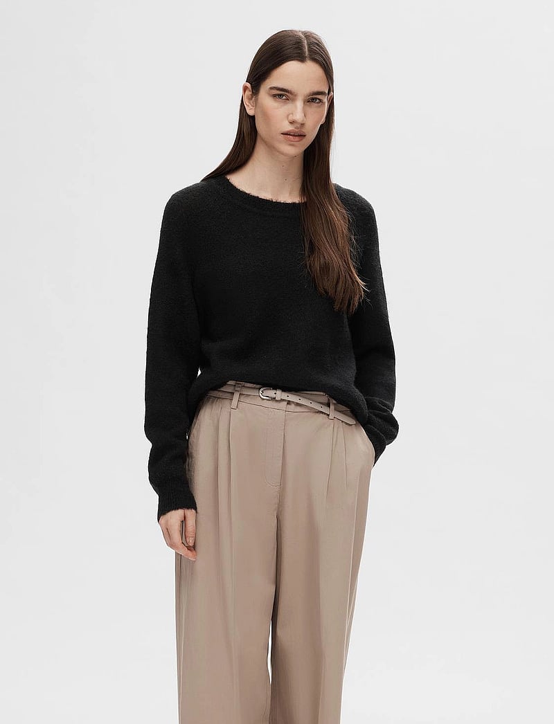 Selected - SLFLULU LS KNIT O-NECK NOOS - stickade tröjor - black - 0