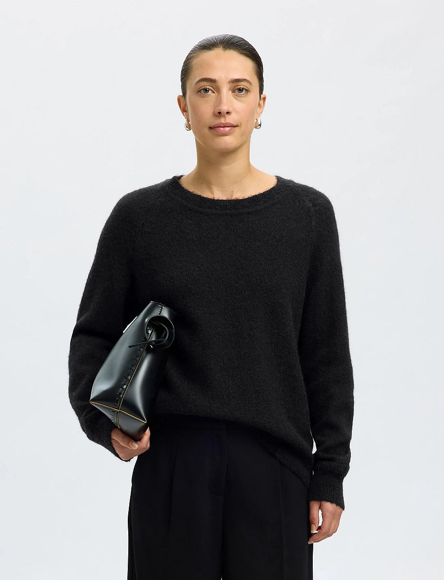 Selected - SLWLULU LS KNIT O-NECK NOOS - pullover - black - 0
