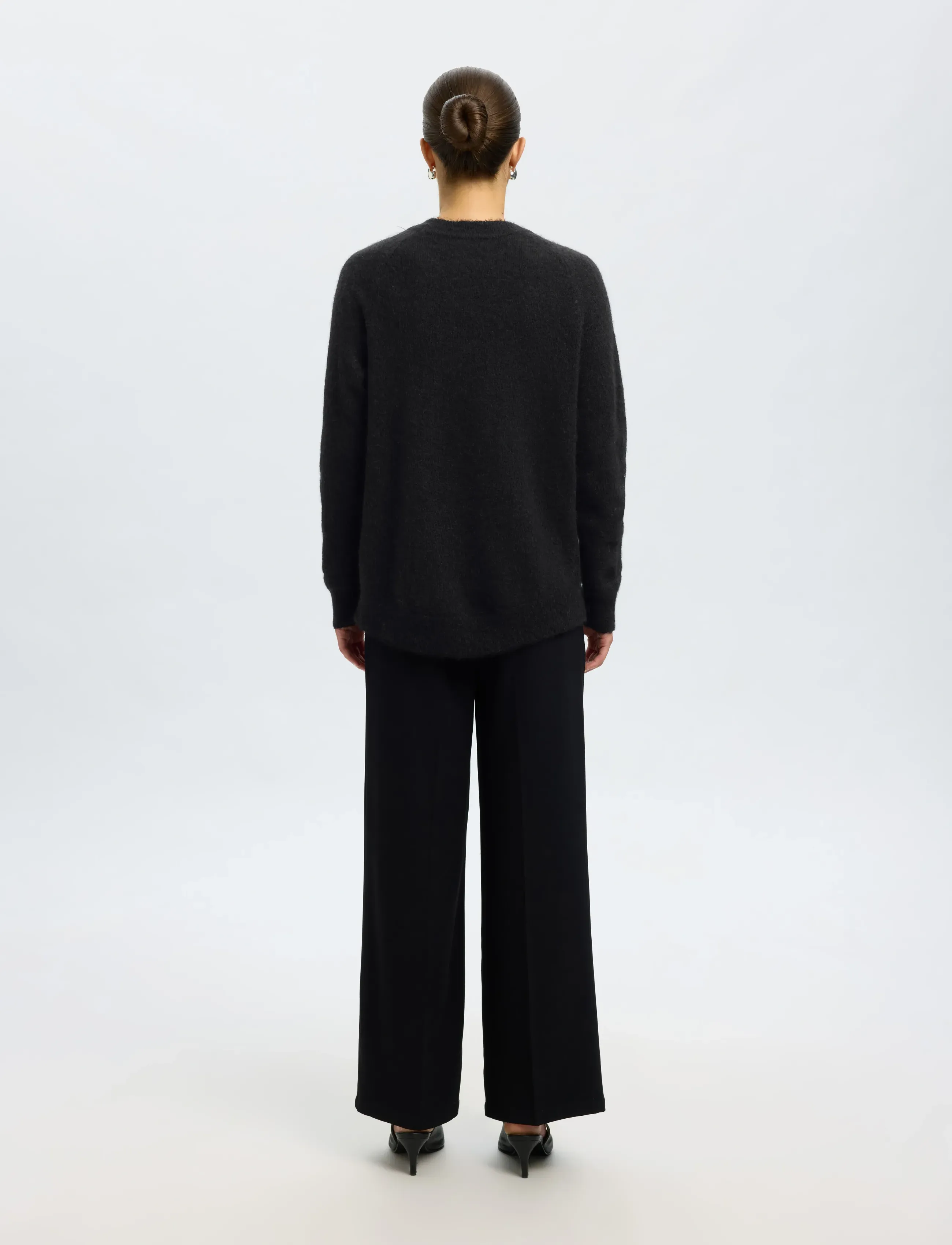 Selected - SLFLULU LS KNIT O-NECK NOOS - striktrøjer - black - 2