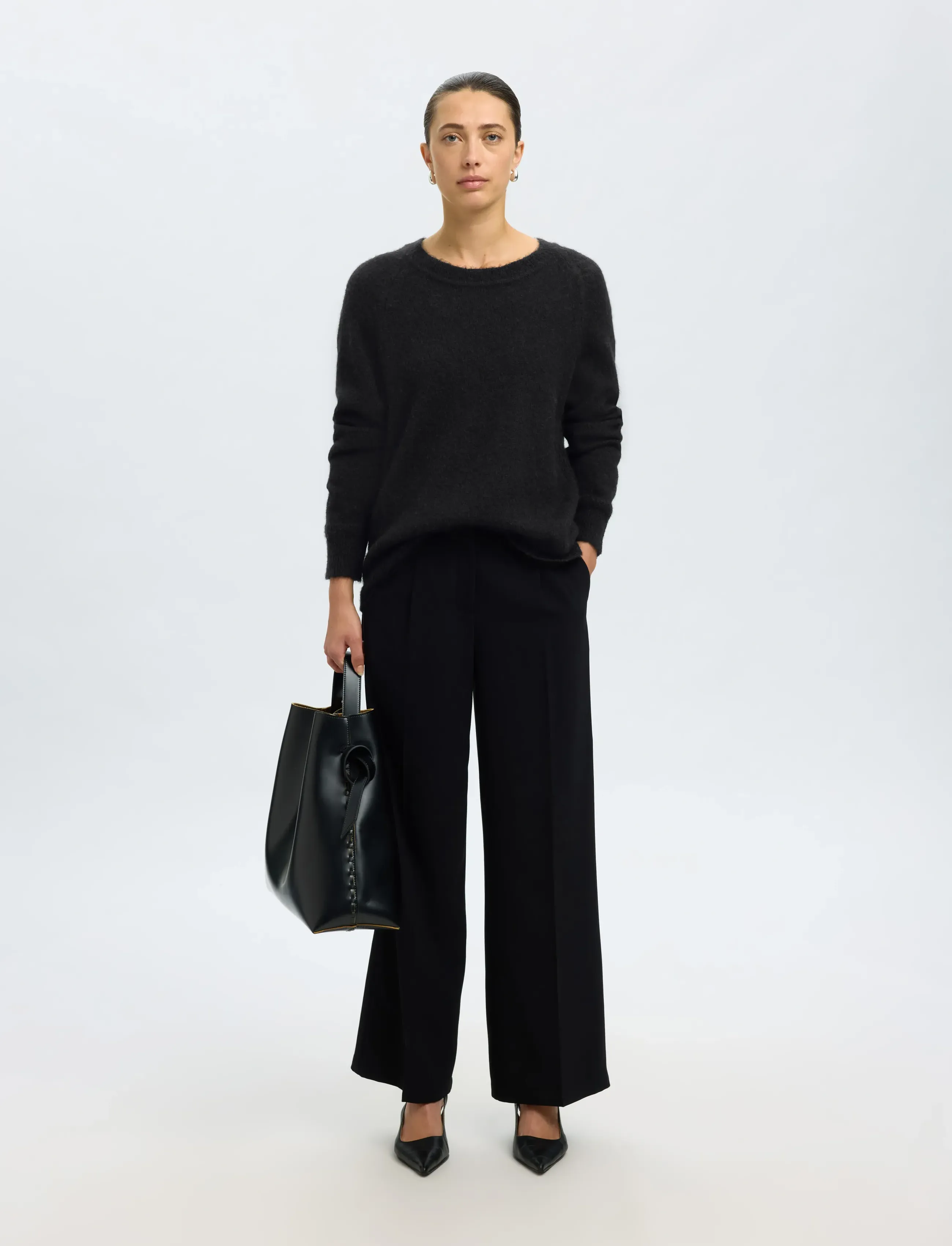 Selected - SLFLULU LS KNIT O-NECK NOOS - striktrøjer - black - 3