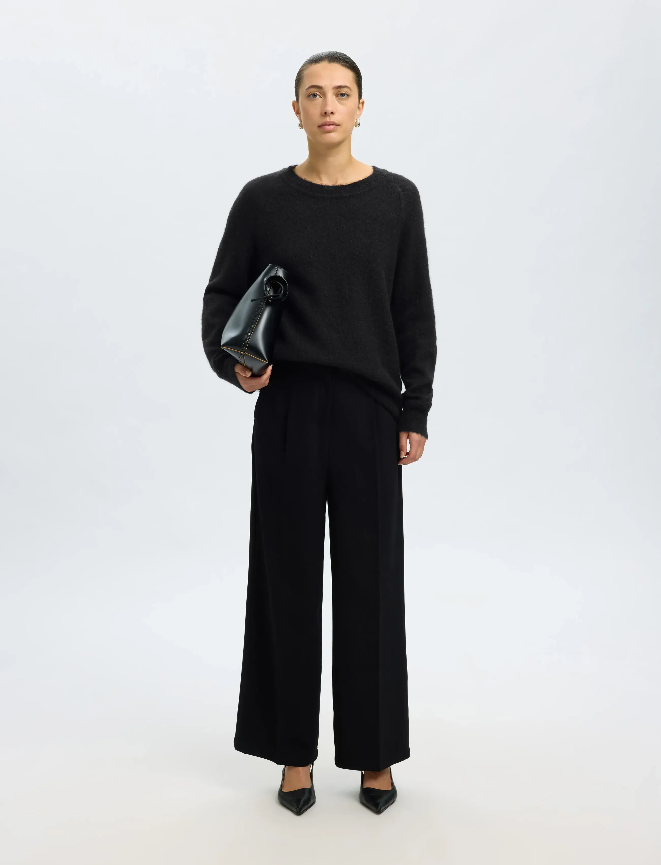 Selected - SLFLULU LS KNIT O-NECK NOOS - striktrøjer - black - 5