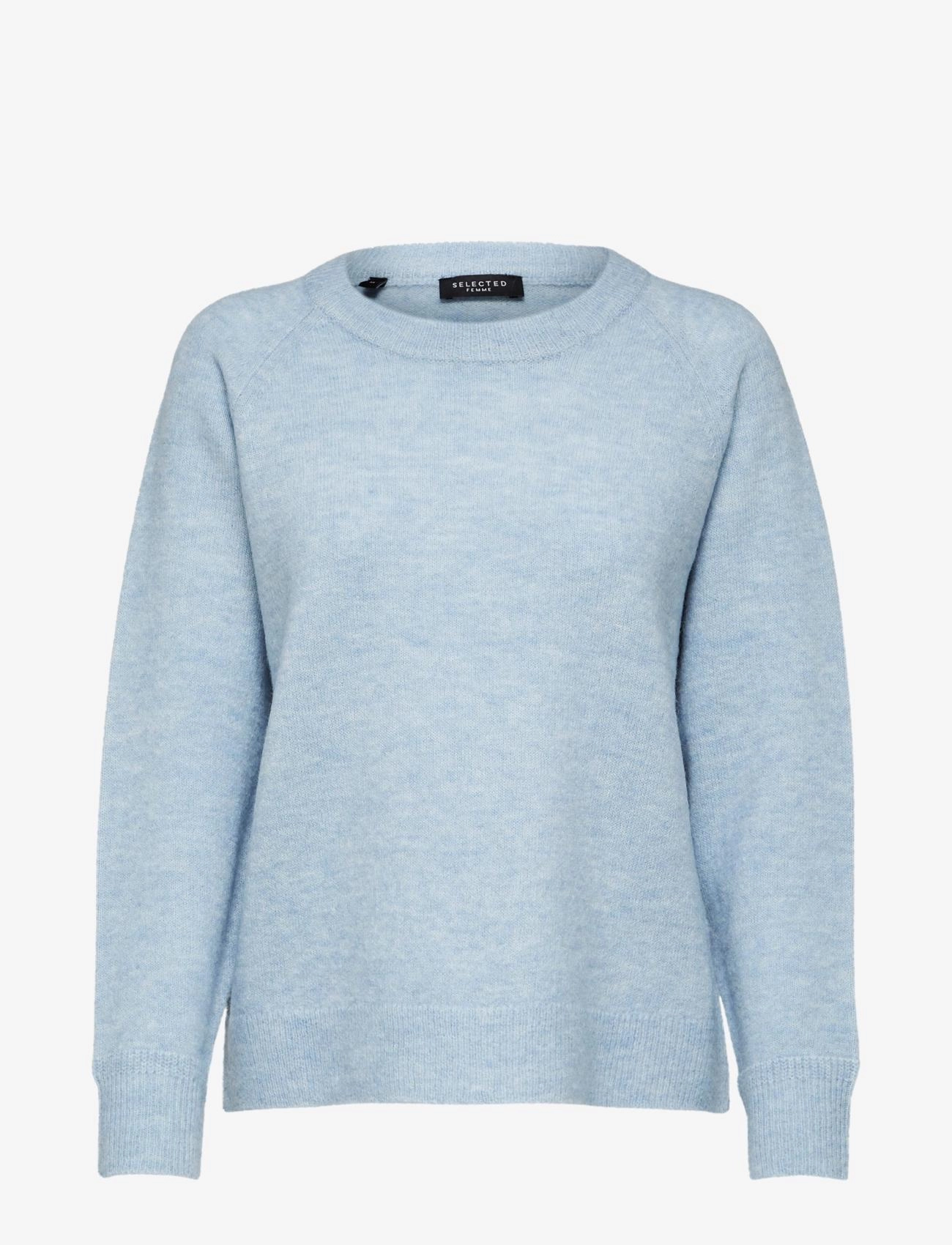 Selected SLWLULU LS KNIT O-NECK NOOS - Pullover - CASHMERE BLUE / blue