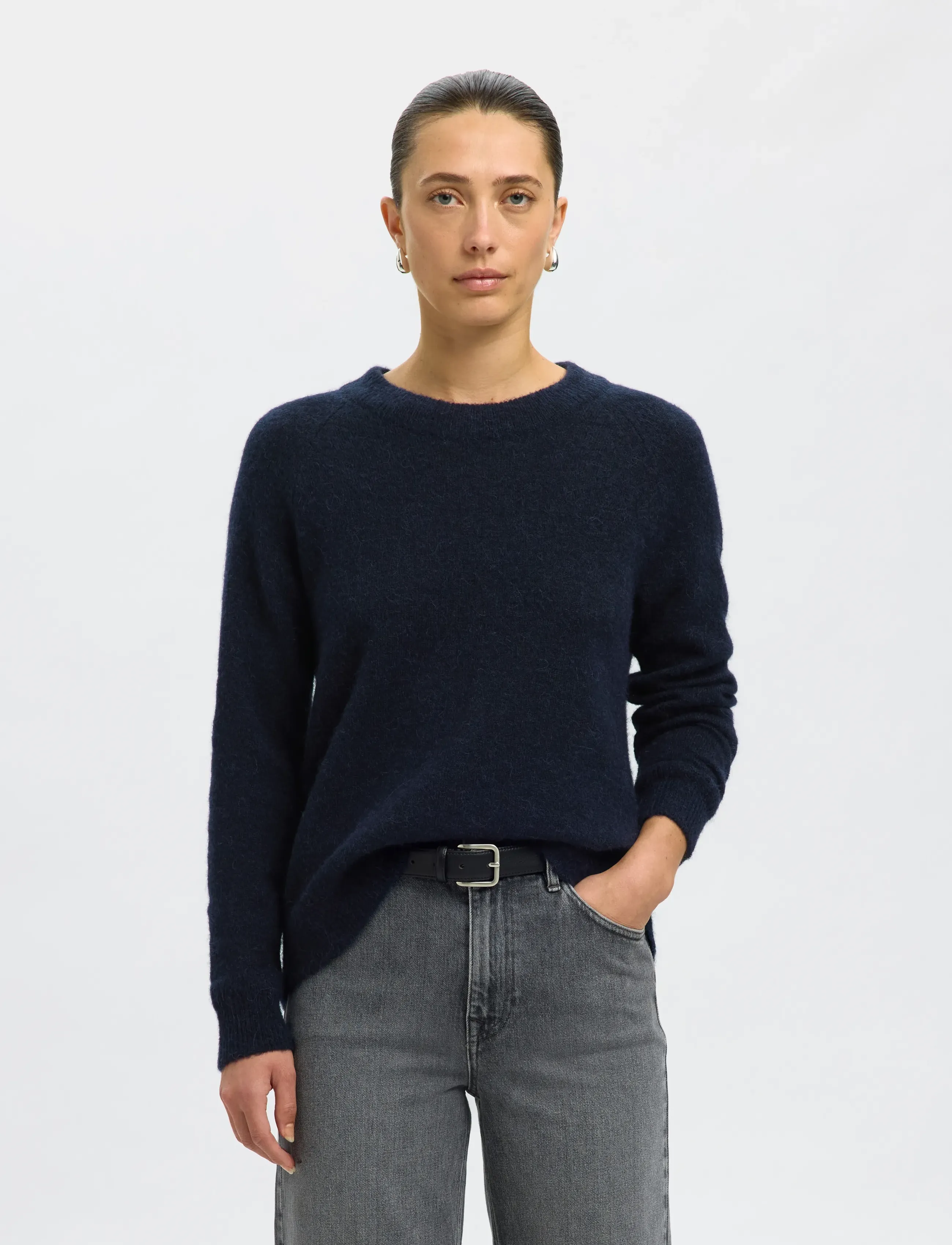 Selected - SLWLULU LS KNIT O-NECK NOOS - džemprid - dark sapphire - 0