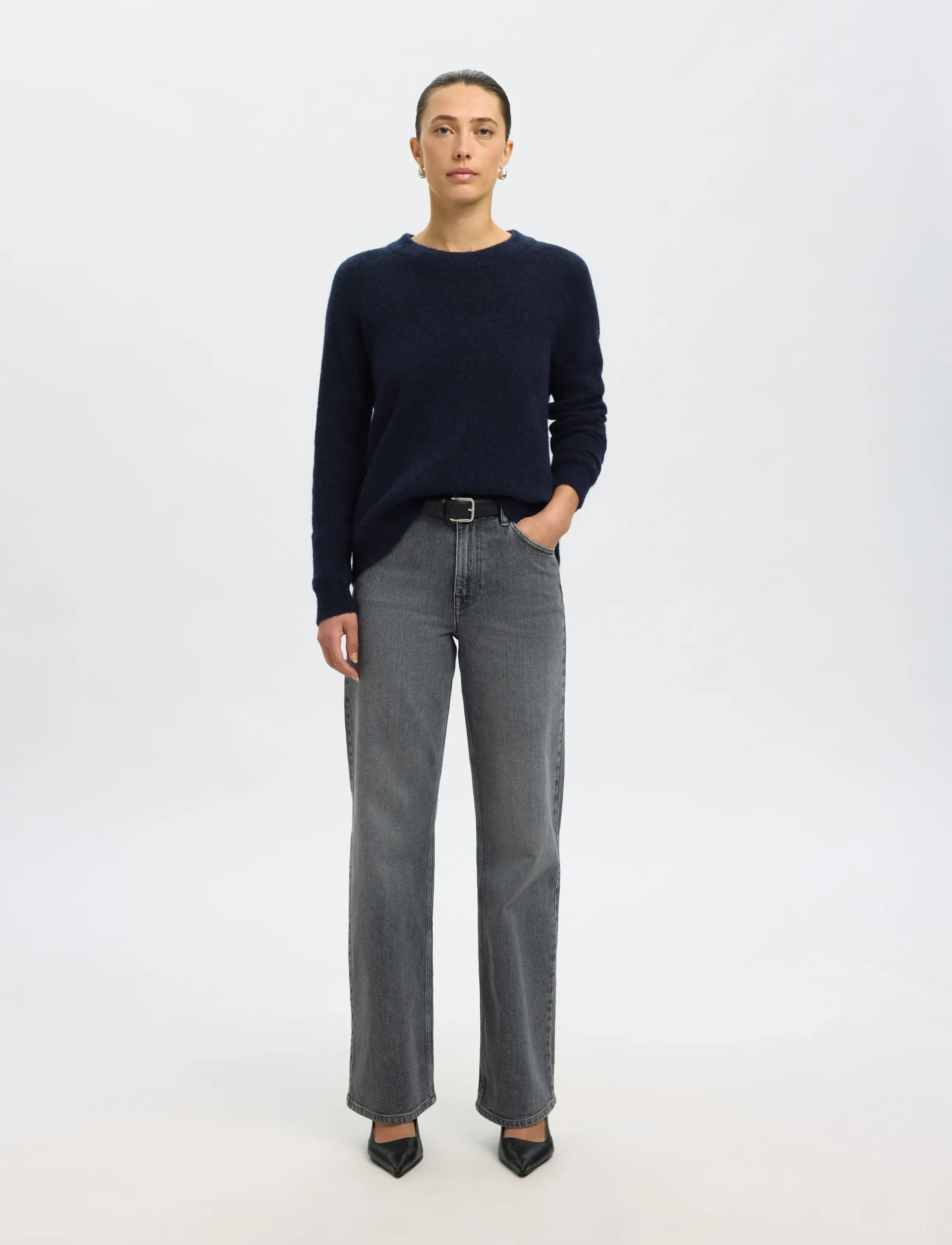 Selected - SLFLULU LS KNIT O-NECK NOOS - striktrøjer - dark sapphire - 4