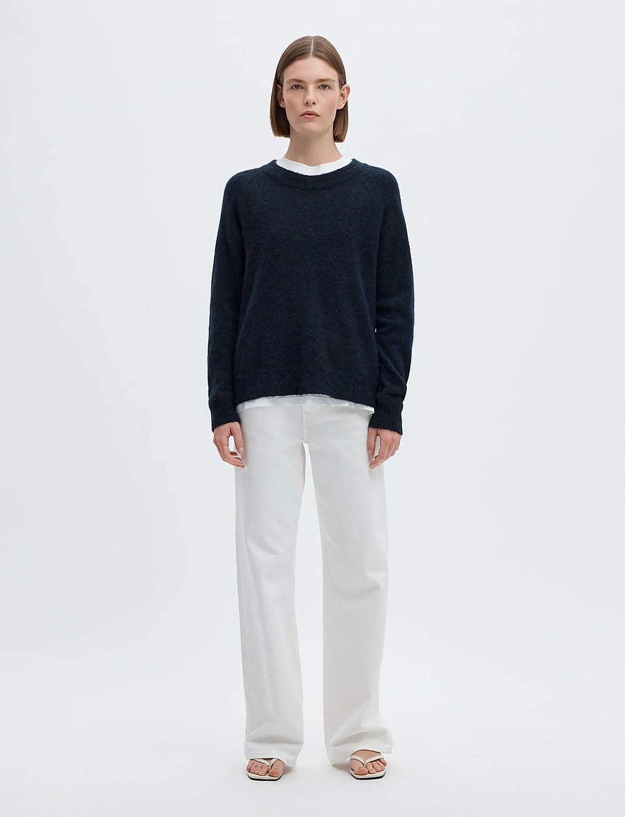 Selected - SLWLULU LS KNIT O-NECK NOOS - striktrøjer - dark sapphire - 4