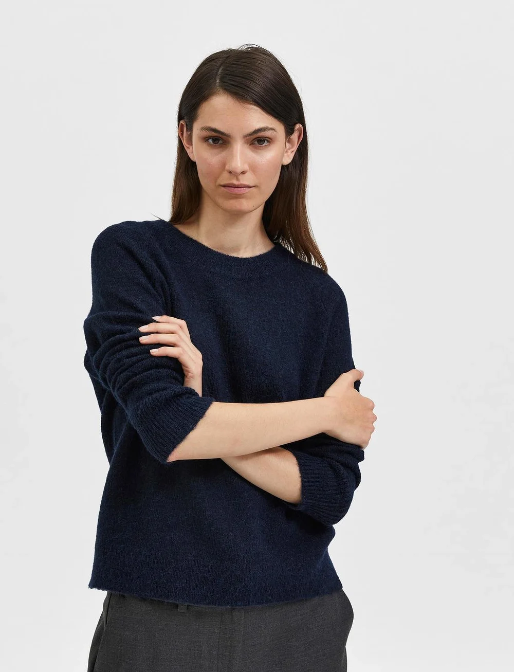 Selected - SLFLULU LS KNIT O-NECK B NOOS - jumpers - dark sapphire - 5
